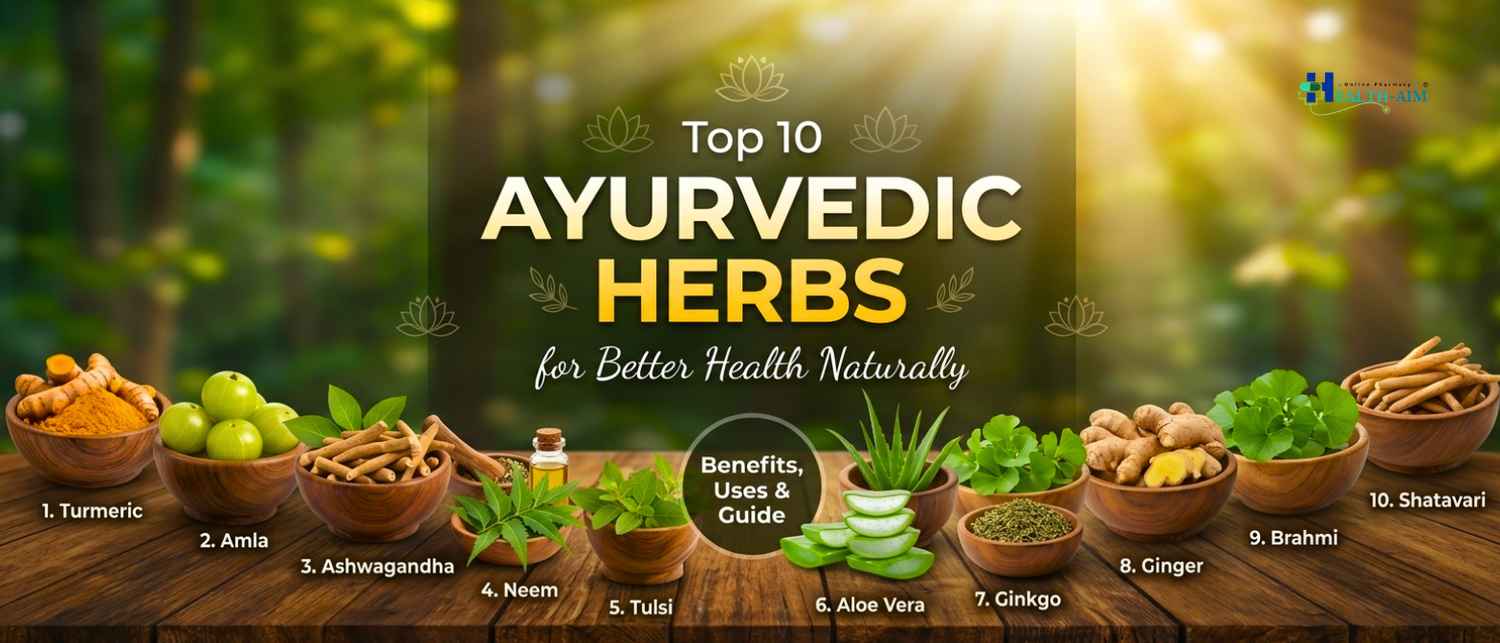 Top 10 Ayurvedic Herbs for Better Health Naturally in India (Benefits & Uses) - HEALTH AIM PHARMACY