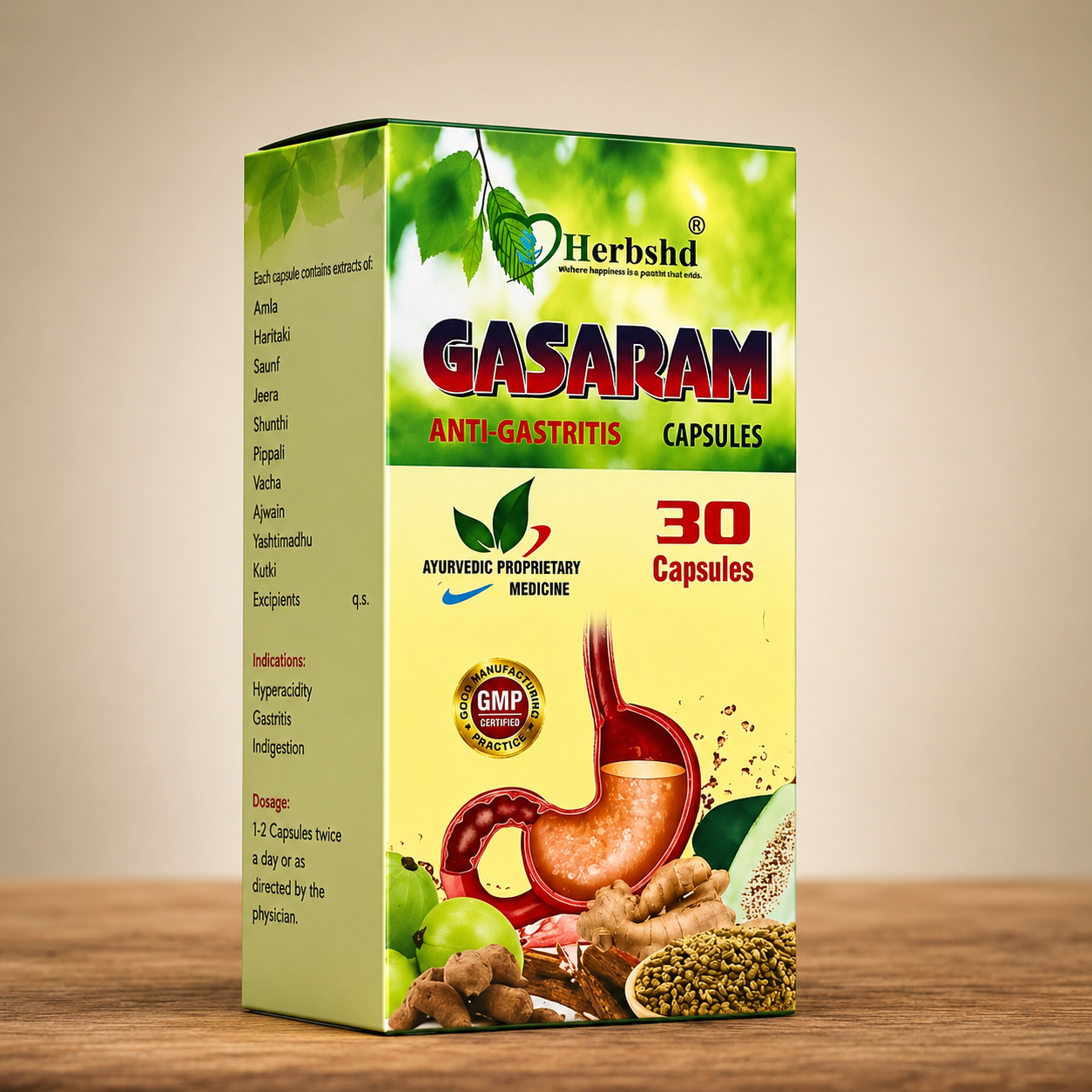 Ayurvedic Gastric Combo Kit : Gasaram Capsule + Amrit Churna + Gasobelin Syrup | 30Caps + 100gm + 200ml