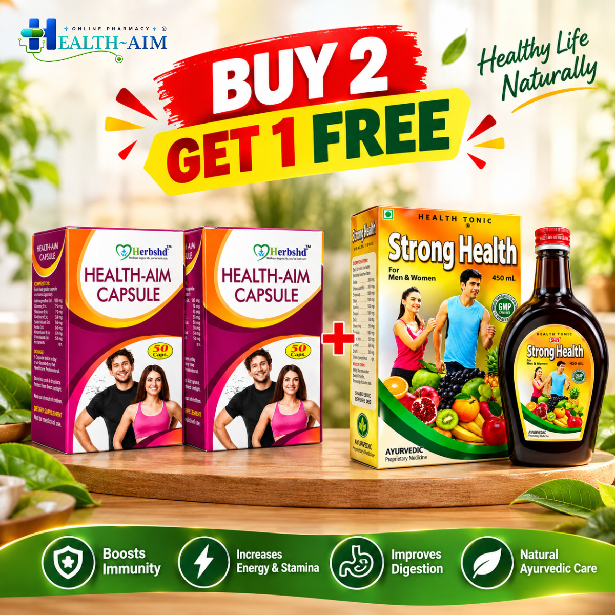 Ayurvedic Health Aim Capsule Pack of 2 + Get Strong Health Tonic FREE