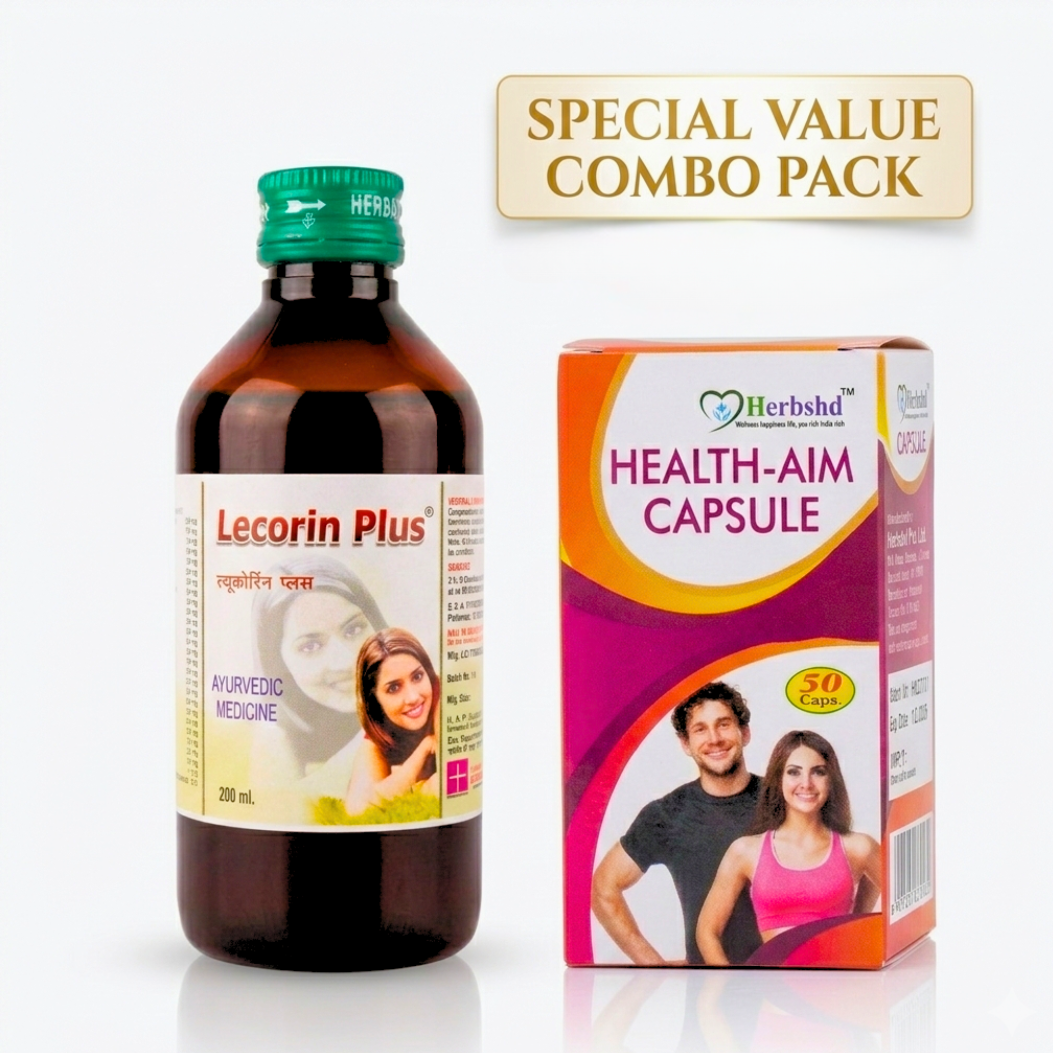 Ayurvedic Lecorin Plus Tonic + Health Aim Capsule | 200ml + 50Caps | Pack of 2