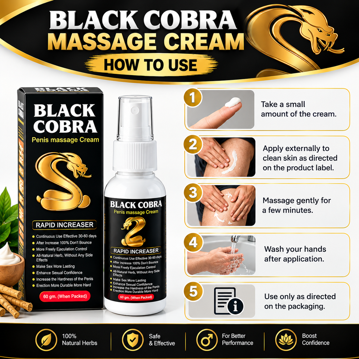 Ayurvedic Black Cobra Massage Cream & Sonu Gold Capsules Combo | 60gm + 30Cap | Combo Pack
