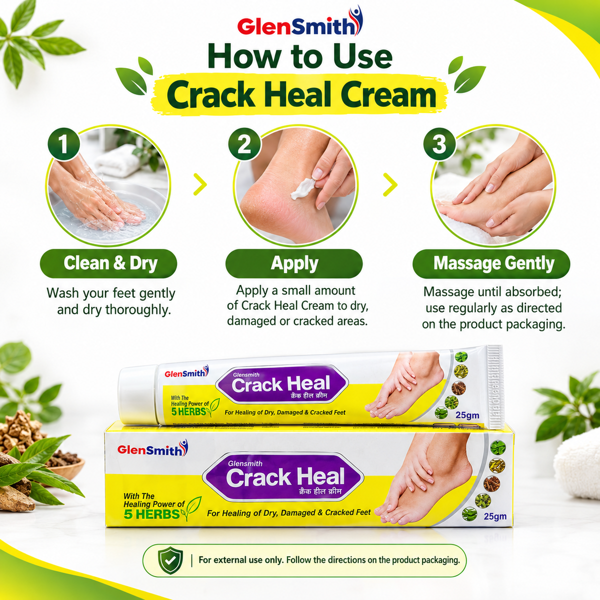 Crack Heal Foot Cream for Dry, Cracked Feet, Damaged Feet, Dry Feet - 25gm