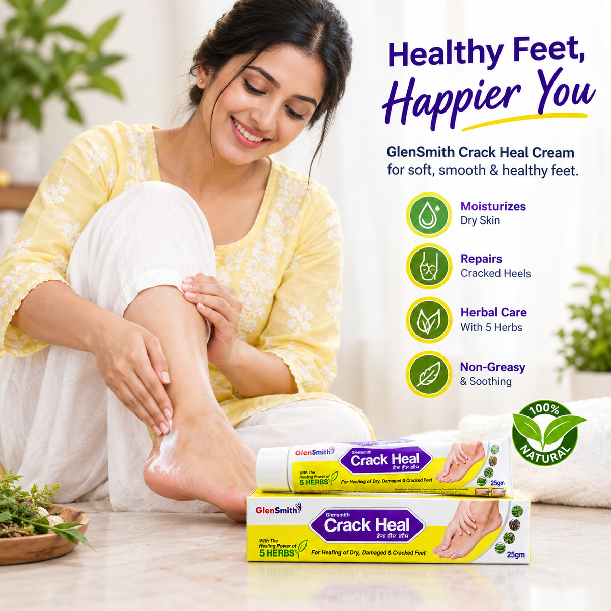 Crack Heal Foot Cream for Dry, Cracked Feet, Damaged Feet, Dry Feet - 25gm
