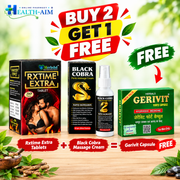 Ayurvedic Rxtime Extra Tablets & Black Cobra Massage Cream Combo Pack of 2 + Get Gerivit Capsule FREE