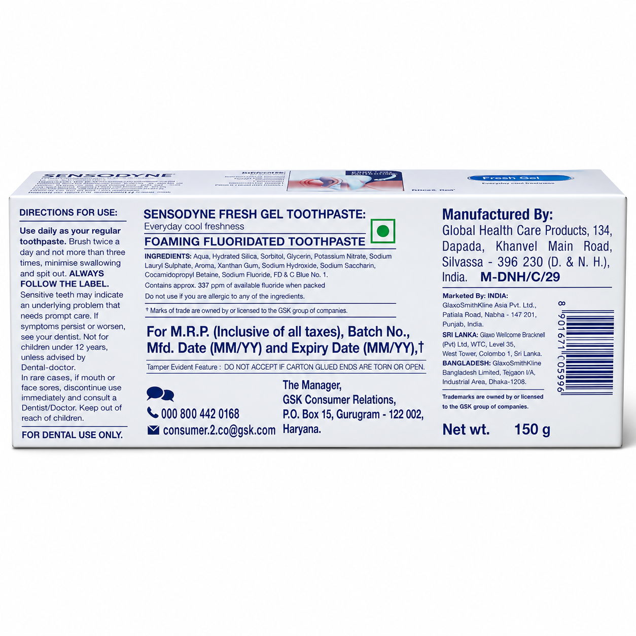 Sensodyne Fresh Gel Toothpaste (Free Sensodyne Toothbrush) 150 g
