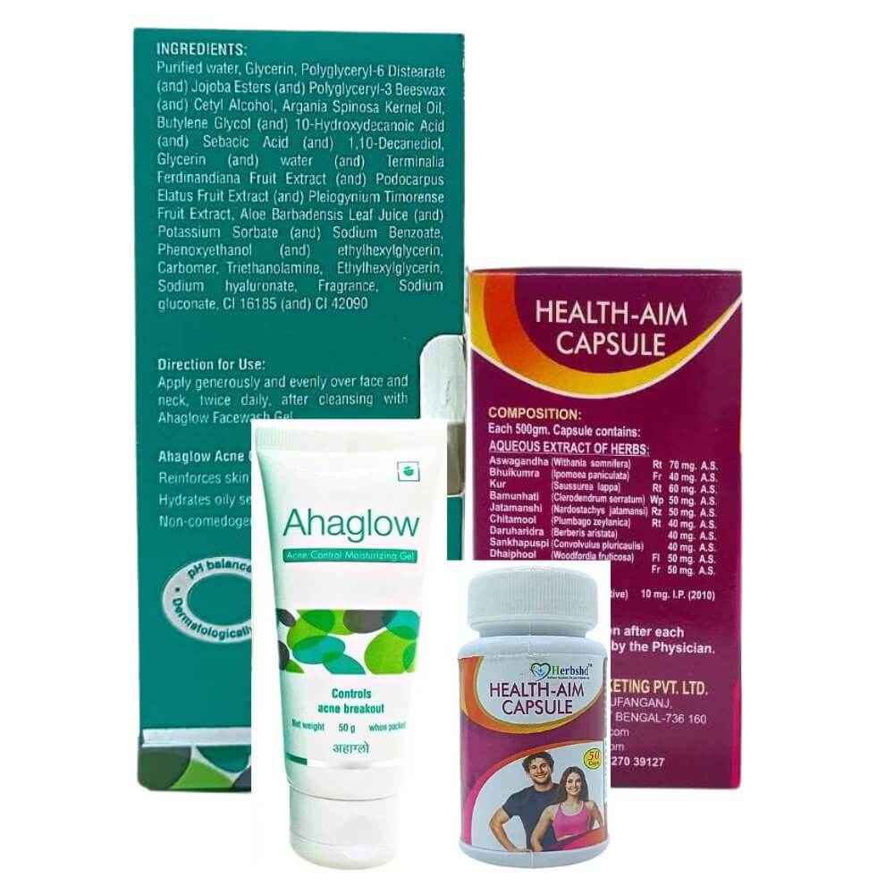 Ahaglow Acne Control Moisturizing Gel And Health Aim Capsule Combo Pack - HEALTH AIM PHARMACY