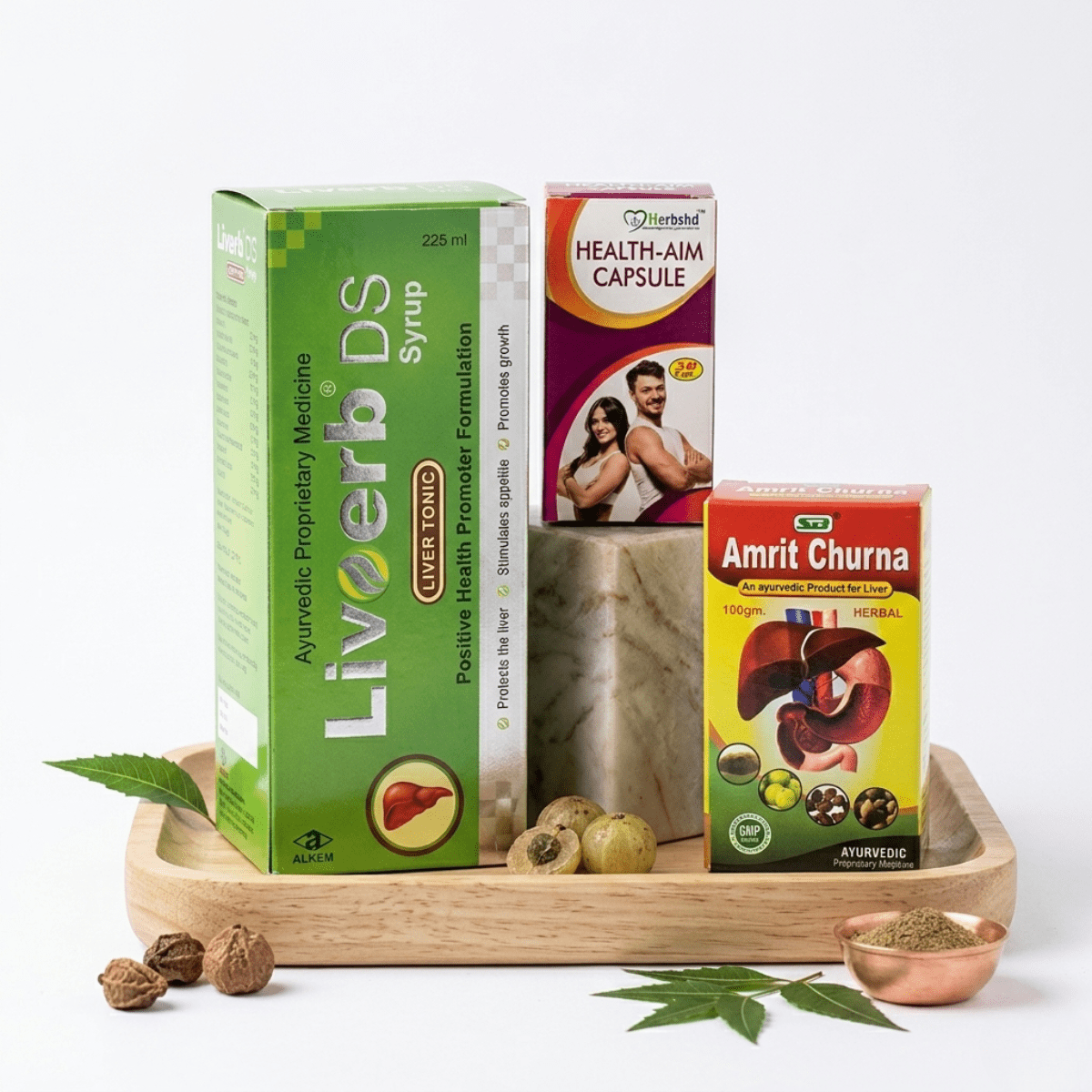 Ayuevedic Livoerb DS Syrup and Amrit Churna Powder & Health Aim Capsule Combo | 225ml + 100gm + 50Caps | Combo Pack - HEALTH AIM PHARMACY