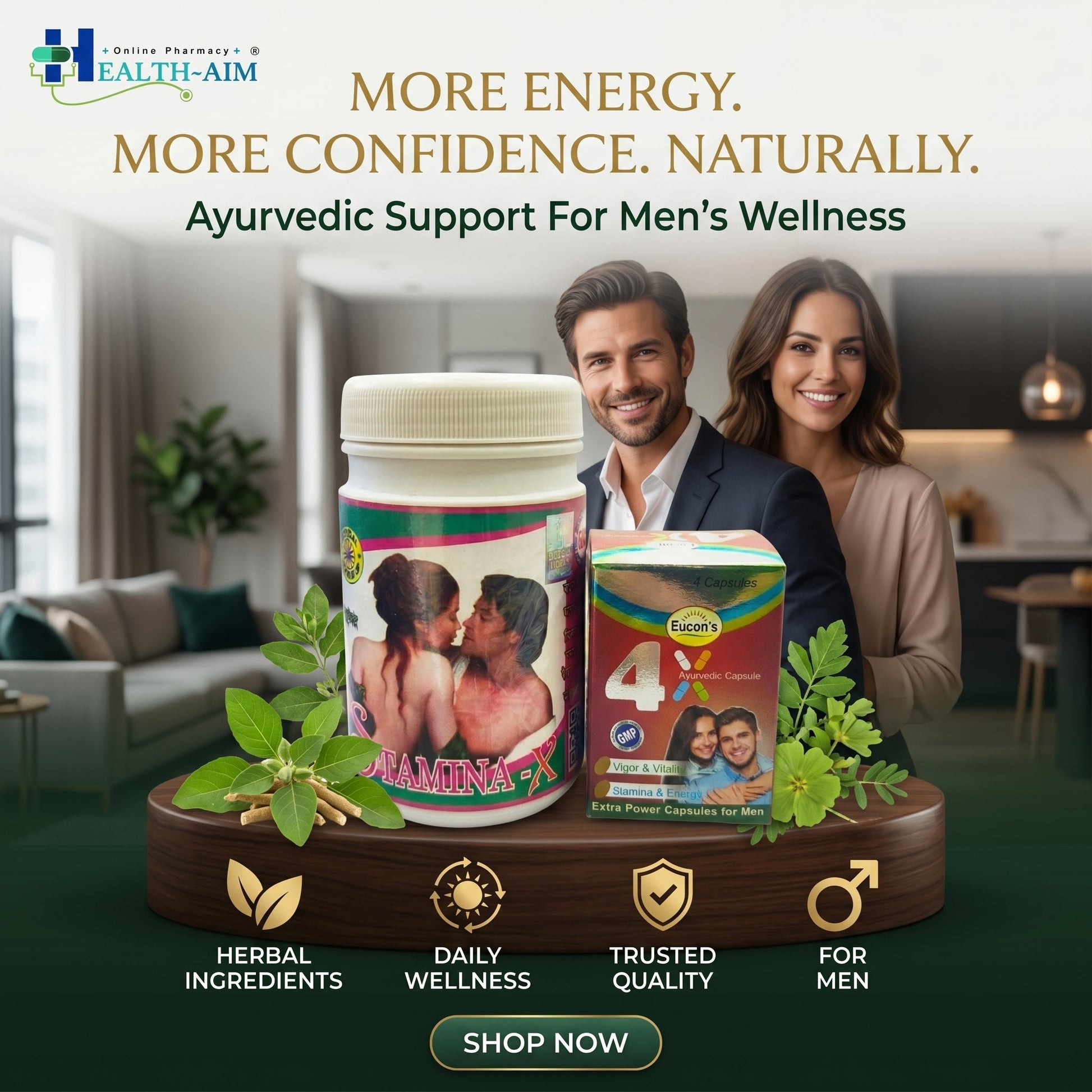 Ayurvedic 4X Capsule Pack of 3 & Stamina - X Powder Combo | 100gm + 4Caps | Combo Pack - HEALTH AIM PHARMACY
