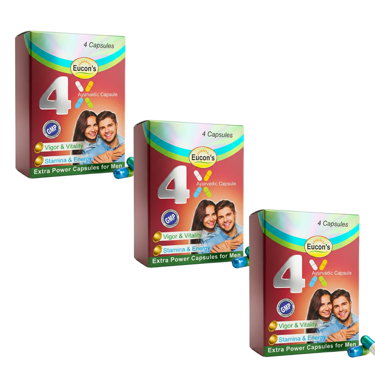 Ayurvedic 4X Capsule Pack of 3 & Stamina - X Powder Combo | 100gm + 4Caps | Combo Pack - HEALTH AIM PHARMACY