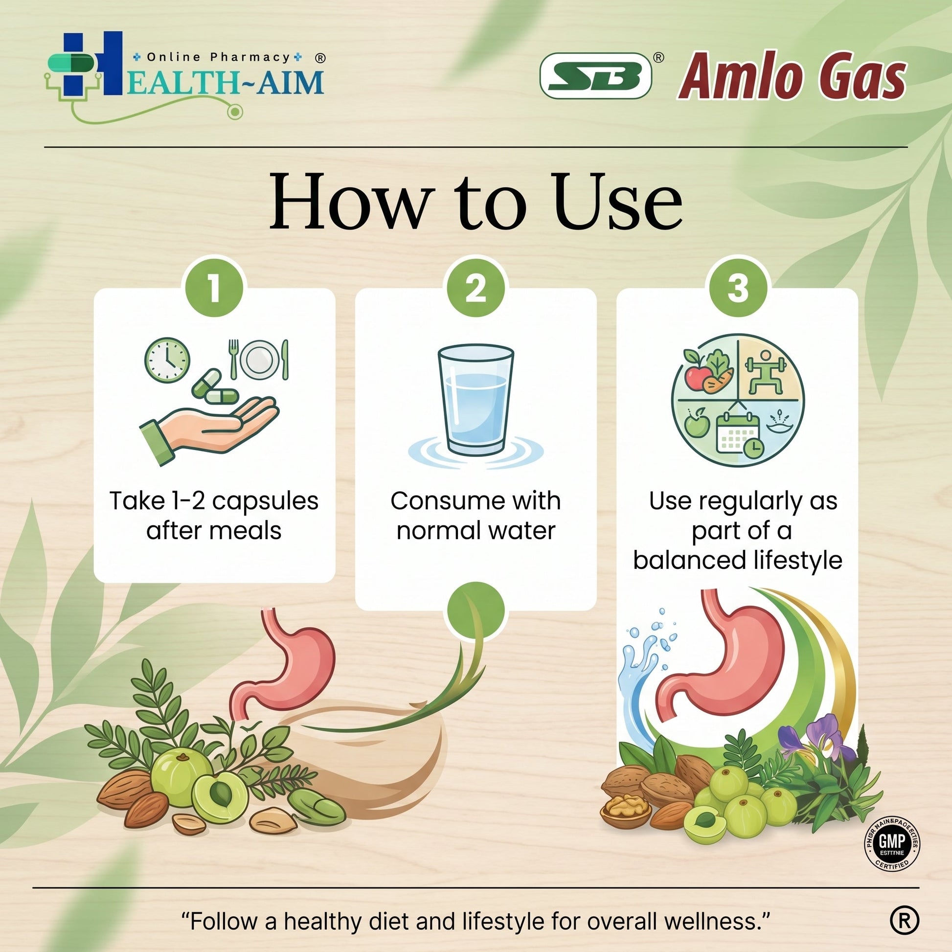 Ayurvedic Amlo Gas Capsule For Quick Relief Indigestion | 50Caps | Pack Of 2 - HEALTH AIM PHARMACY