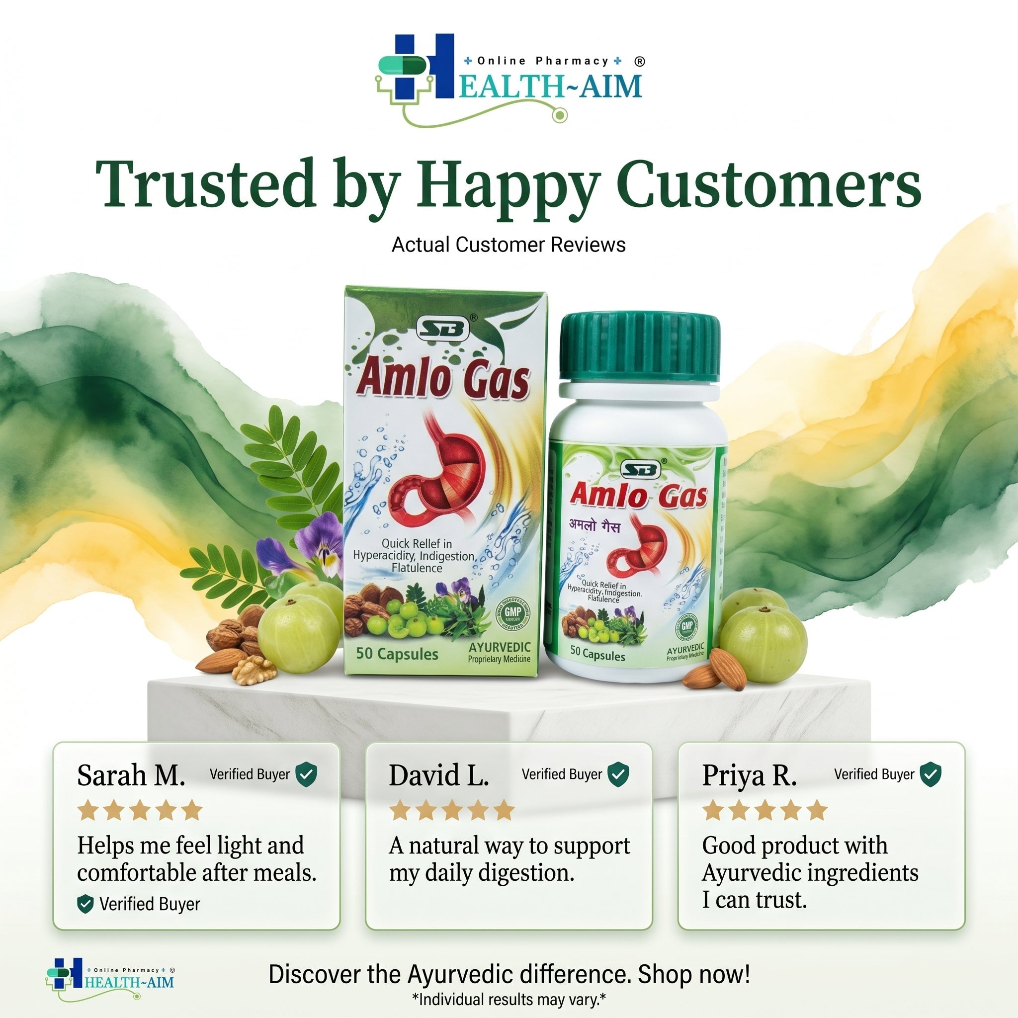 Ayurvedic Amlo Gas Capsule For Quick Relief Indigestion | 50Caps | Pack Of 2 - HEALTH AIM PHARMACY