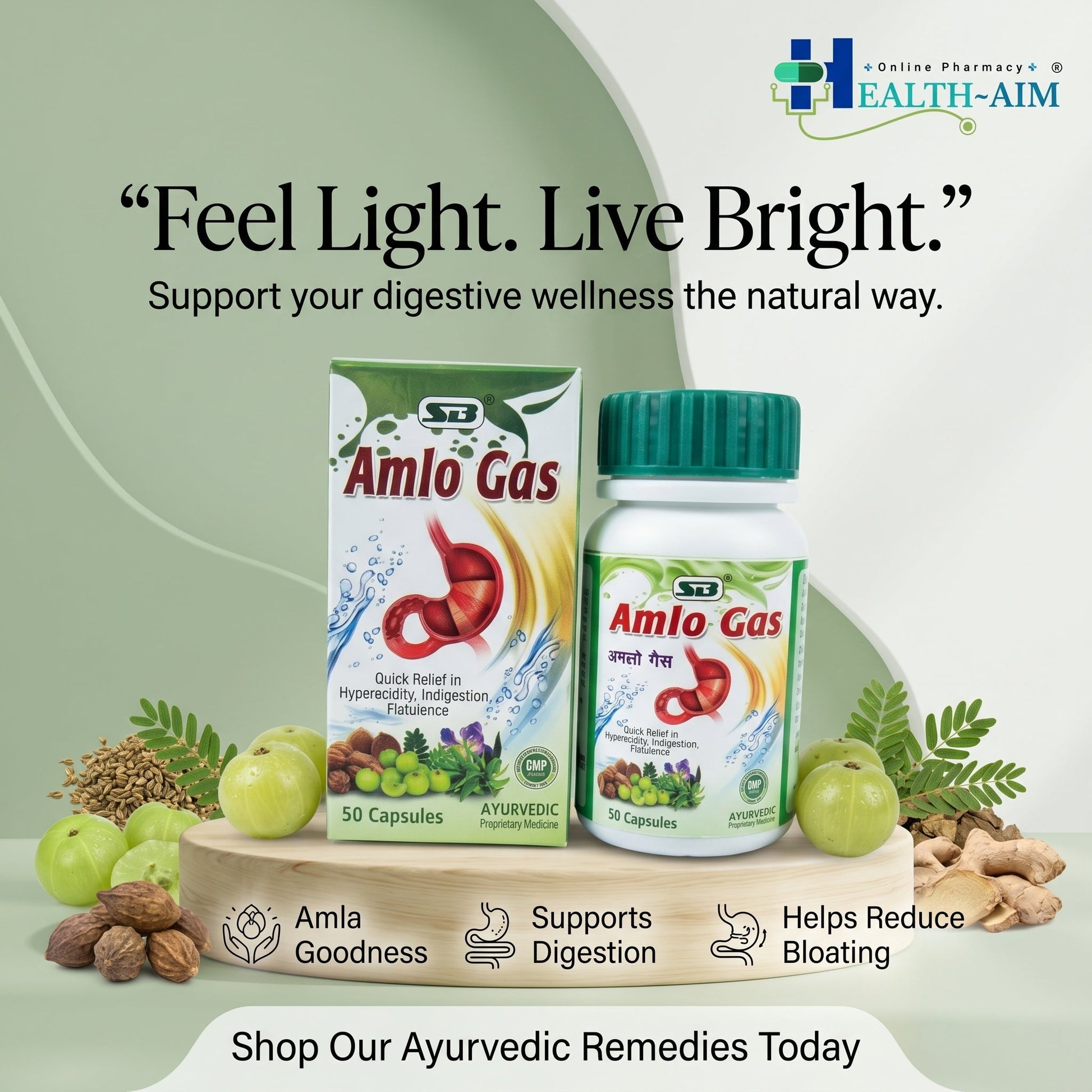 Ayurvedic Amlo Gas Capsule For Quick Relief Indigestion | 50Caps | Pack Of 2 - HEALTH AIM PHARMACY