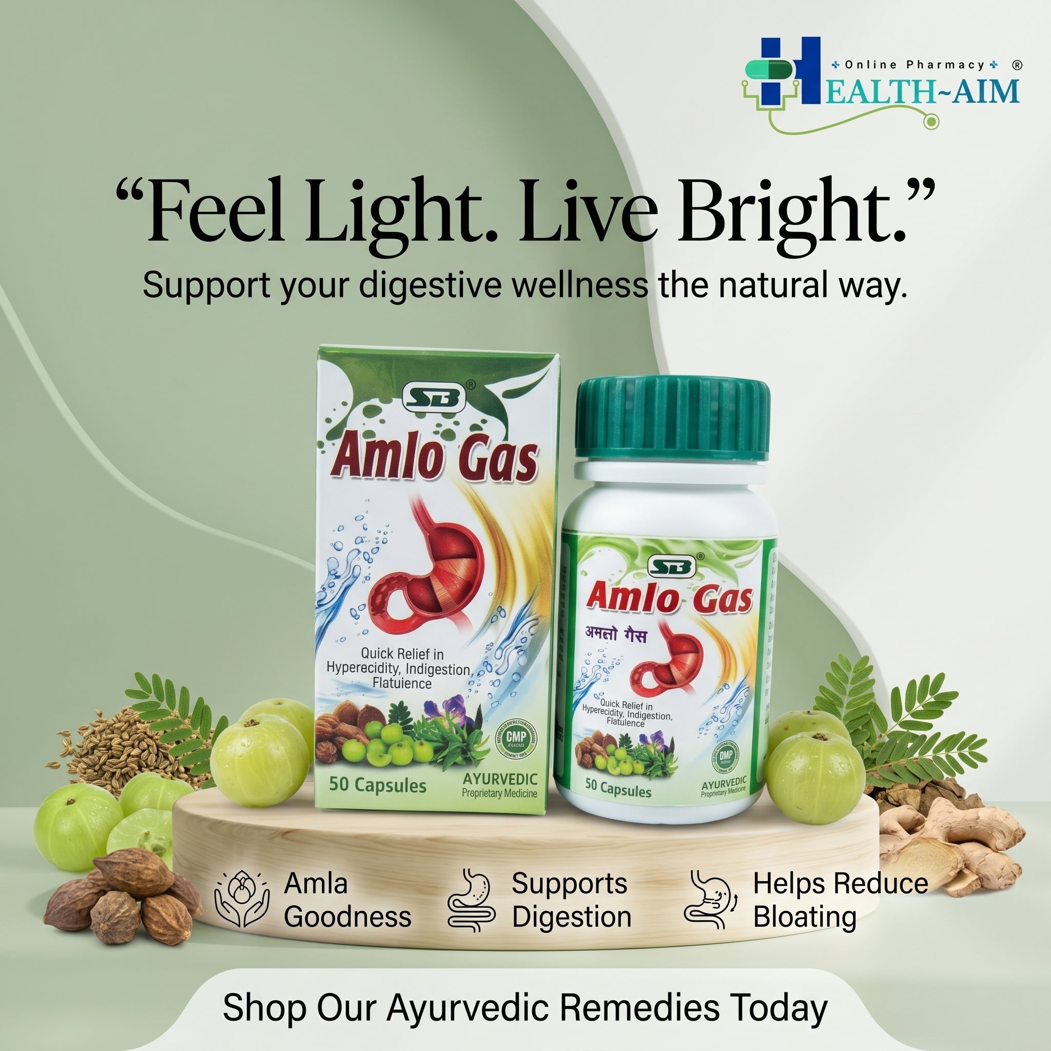 Ayurvedic Amlo Gas Capsule For Quick Relief Indigestion | 50Caps | Pack Of 2 - HEALTH AIM PHARMACY