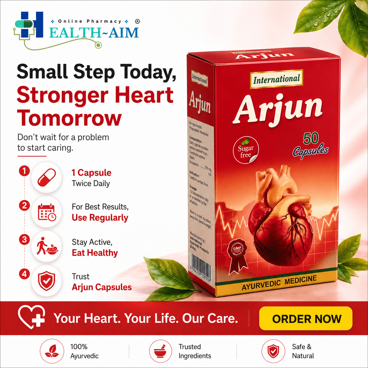 Ayurvedic Arjun Capsule | Cardiac Care | 50 CAPSULE - HEALTH AIM PHARMACY