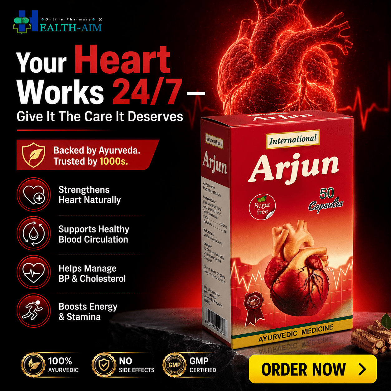 Ayurvedic Arjun Capsule | Cardiac Care | 50 CAPSULE - HEALTH AIM PHARMACY