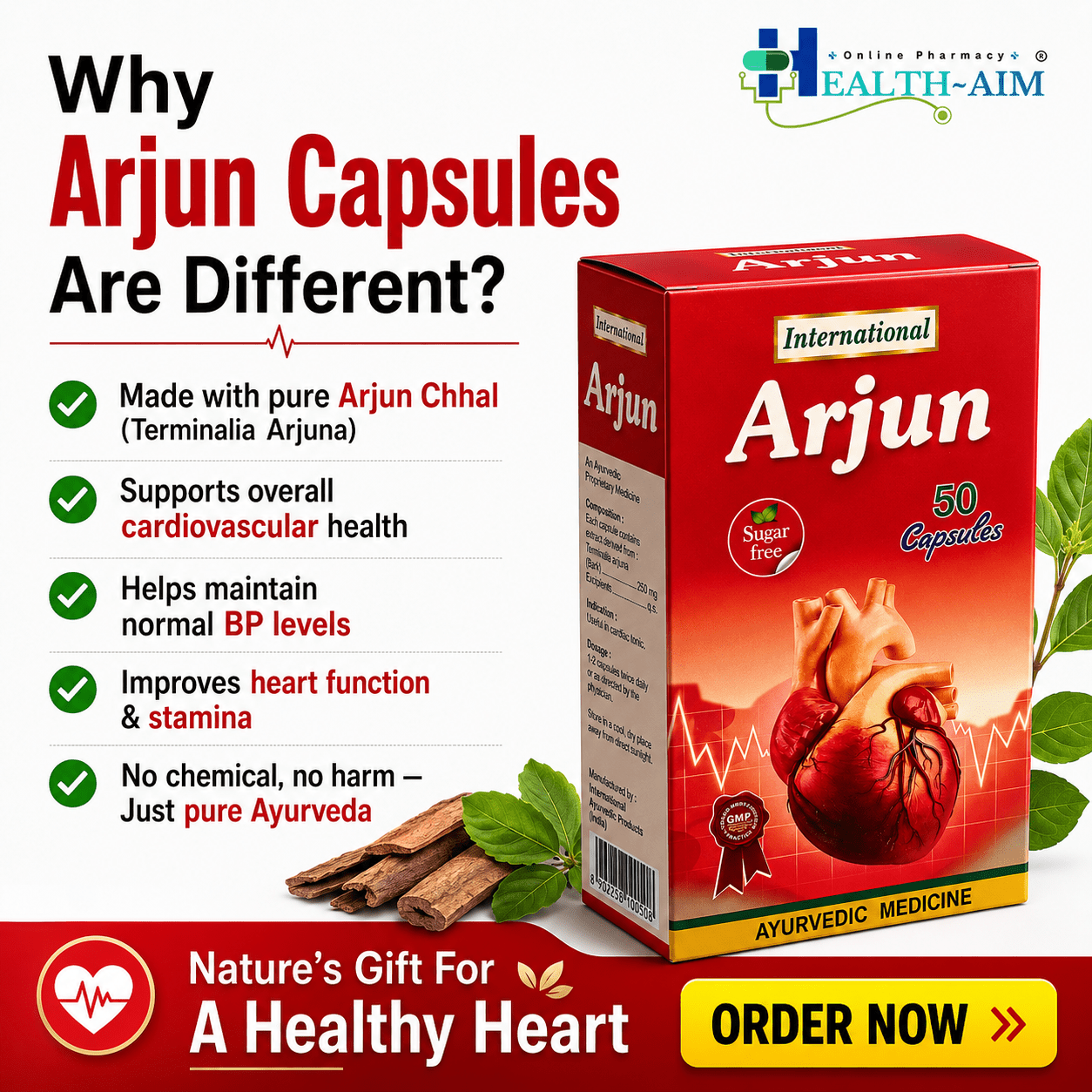 Ayurvedic Arjun Capsule | Cardiac Care | 50 CAPSULE - HEALTH AIM PHARMACY