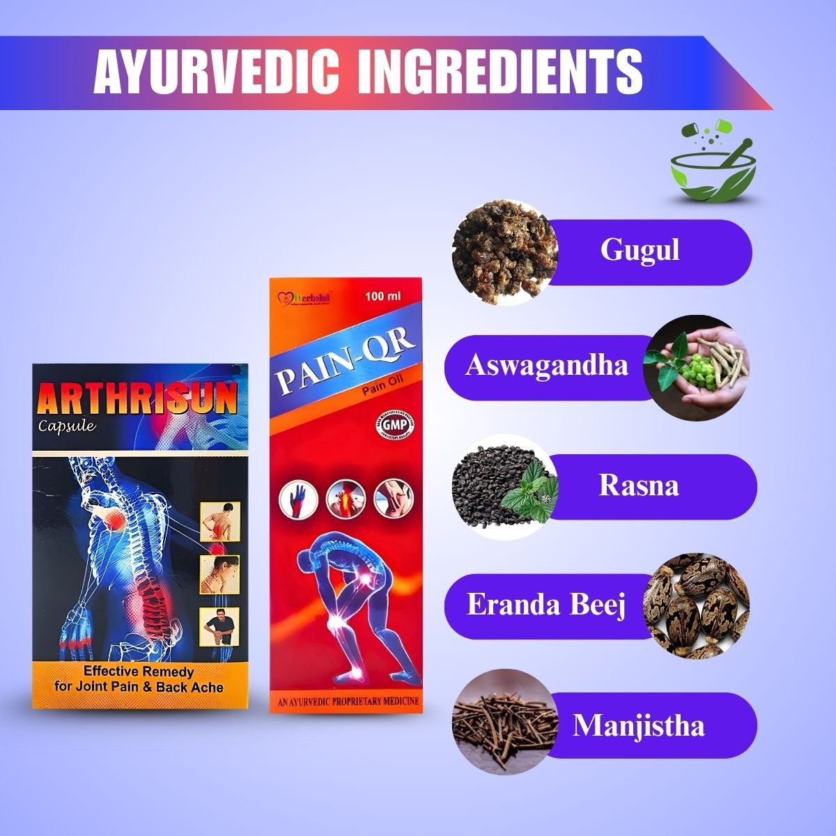 Ayurvedic ARTHRISUN Capsule & PAIN QR Pain Oil | 30 Cap + 100ml | Combo Pack - HEALTH AIM PHARMACY