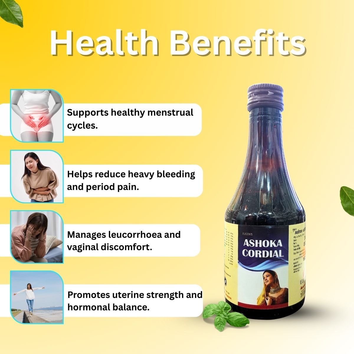 Ayurvedic ASHOKA Cordial Syrup & Leucon Capsule Combo Pack - Women's Health Care, 200ml + 30 capsules - HEALTH AIM PHARMACY