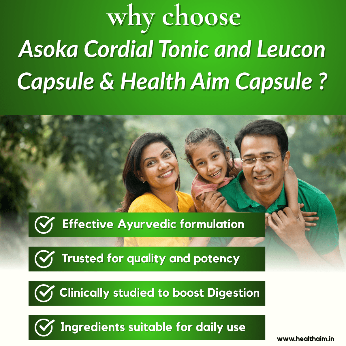 Ayurvedic Asoka Cordial Tonic and Leucon Capsule & Health Aim Capsule Combo | 200ml + 30Caps + 50Caps | Combo Pack - HEALTH AIM PHARMACY