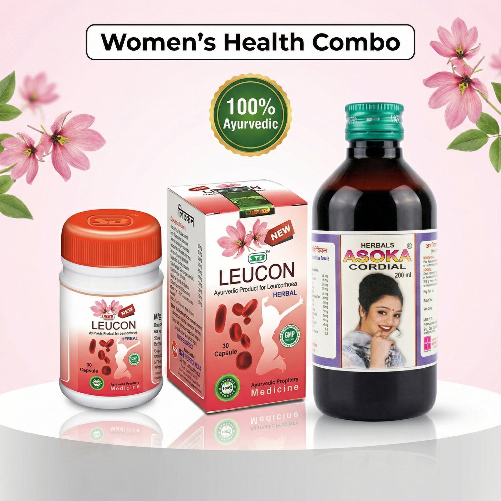 Ayurvedic Asoka Cordial Tonic + Leucon Capsule | 200ml + 30Caps | Pack of 2 - HEALTH AIM PHARMACY
