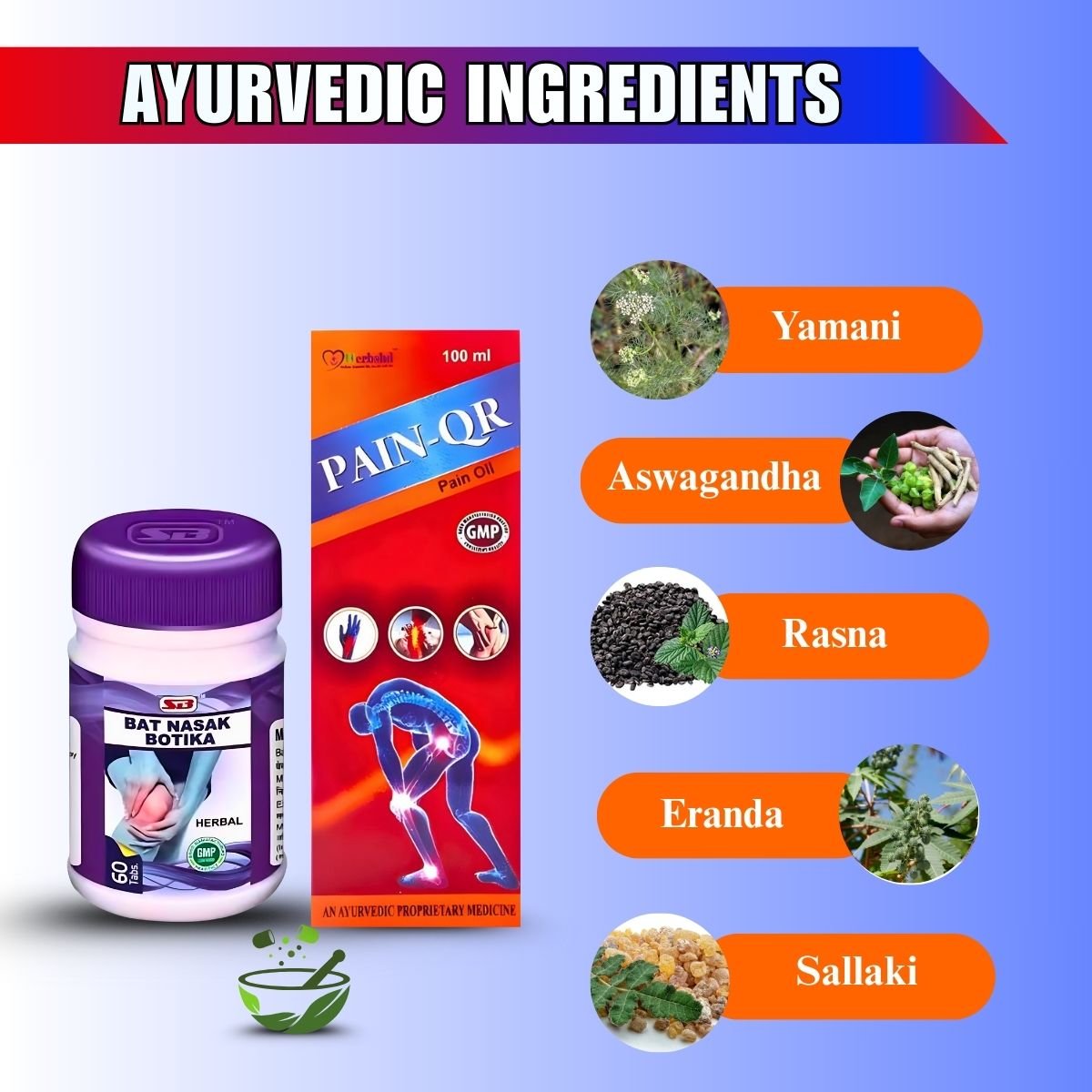 Ayurvedic Bat Nasak Botika Pain Relief Tablets (60Tabs) + Pain-QR Pain Relief Oil (100ml) | Combo Pack - HEALTH AIM PHARMACY