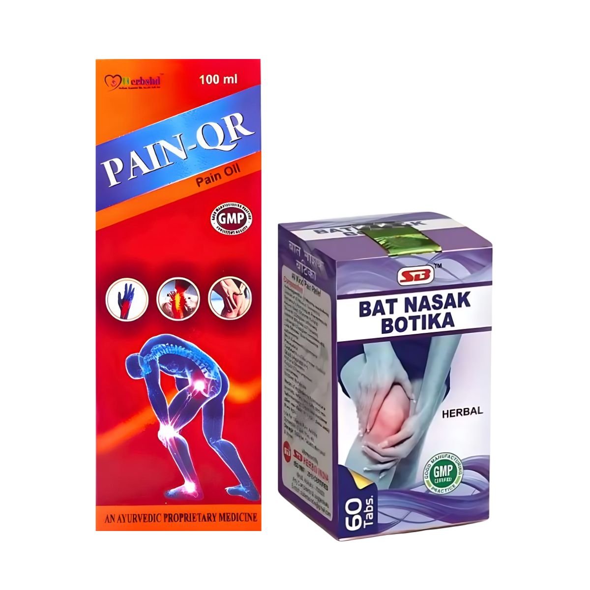 Ayurvedic Bat Nasak Botika Pain Relief Tablets (60Tabs) + Pain-QR Pain Relief Oil (100ml) | Combo Pack - HEALTH AIM PHARMACY