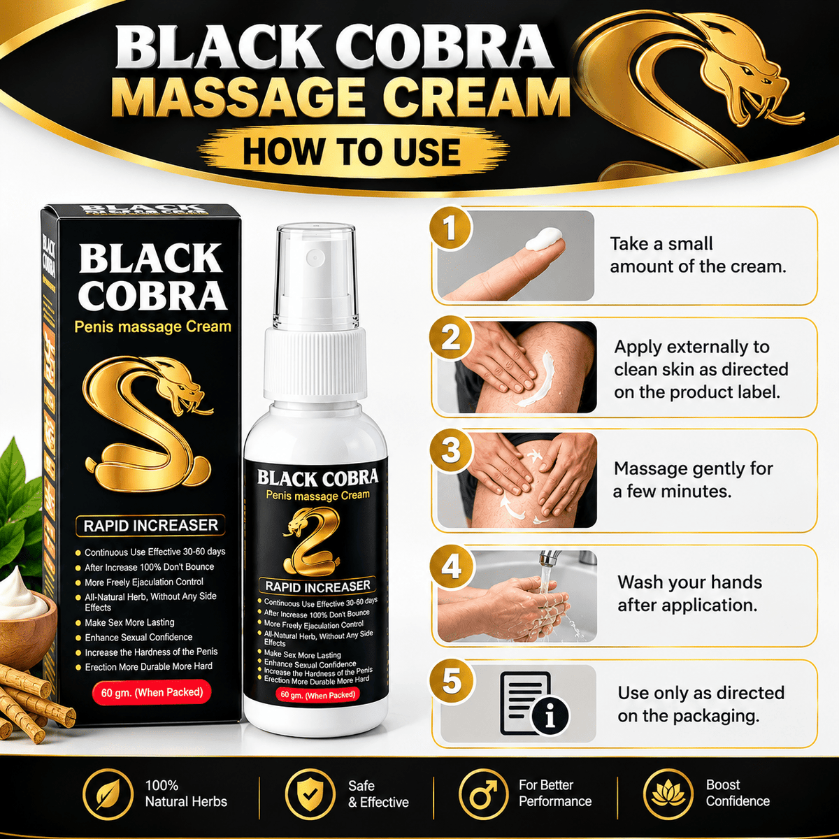 Ayurvedic Black Cobra Massage Cream & Sonu Gold Capsules Combo | 60gm + 30Cap | Combo Pack - HEALTH AIM PHARMACY