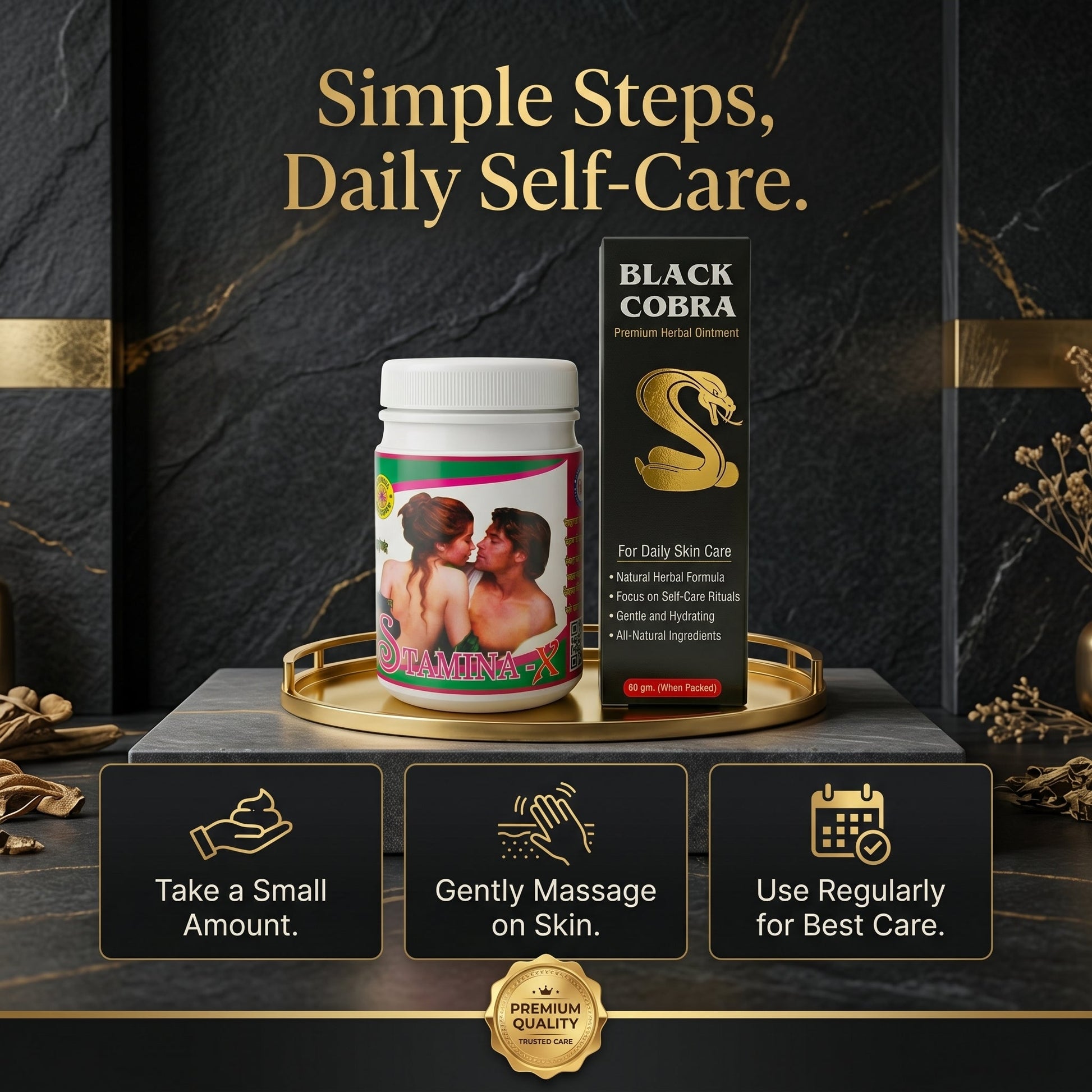 Ayurvedic Black Cobra Massage Cream & Stamina - X Powder Combo | 60gm + 100gm | Combo Pack - HEALTH AIM PHARMACY