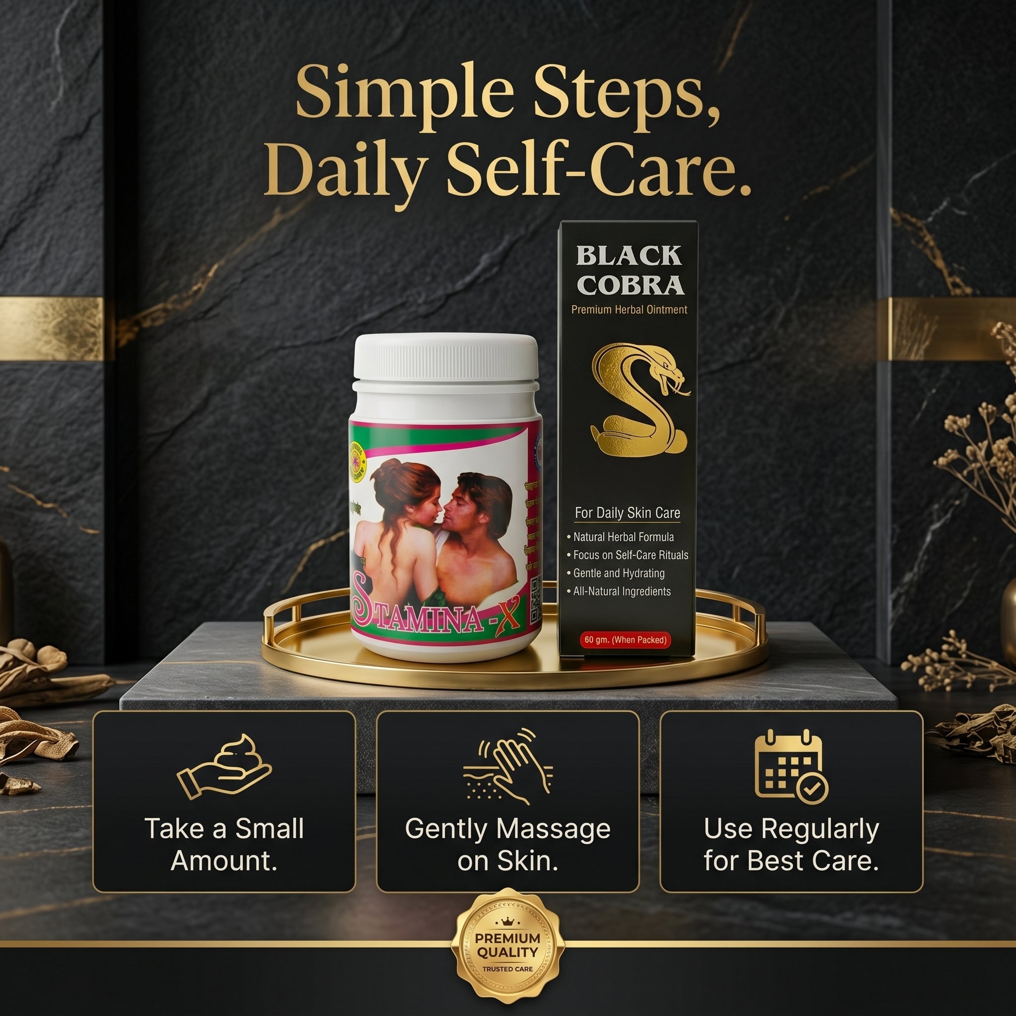 Ayurvedic Black Cobra Massage Cream & Stamina - X Powder Combo | 60gm + 100gm | Combo Pack - HEALTH AIM PHARMACY
