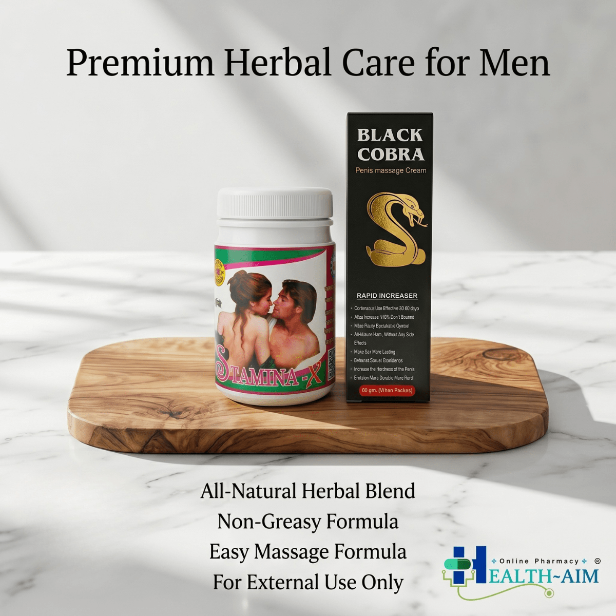 Ayurvedic Black Cobra Massage Cream & Stamina - X Powder Combo | 60gm + 100gm | Combo Pack - HEALTH AIM PHARMACY