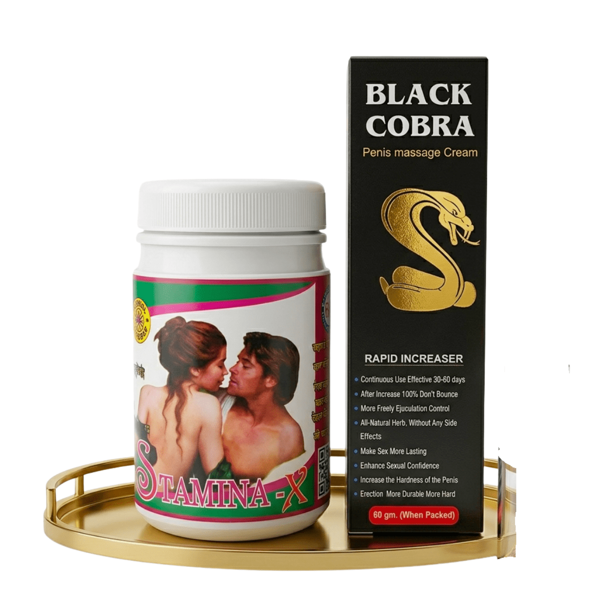 Ayurvedic Black Cobra Massage Cream & Stamina - X Powder Combo | 60gm + 100gm | Combo Pack - HEALTH AIM PHARMACY