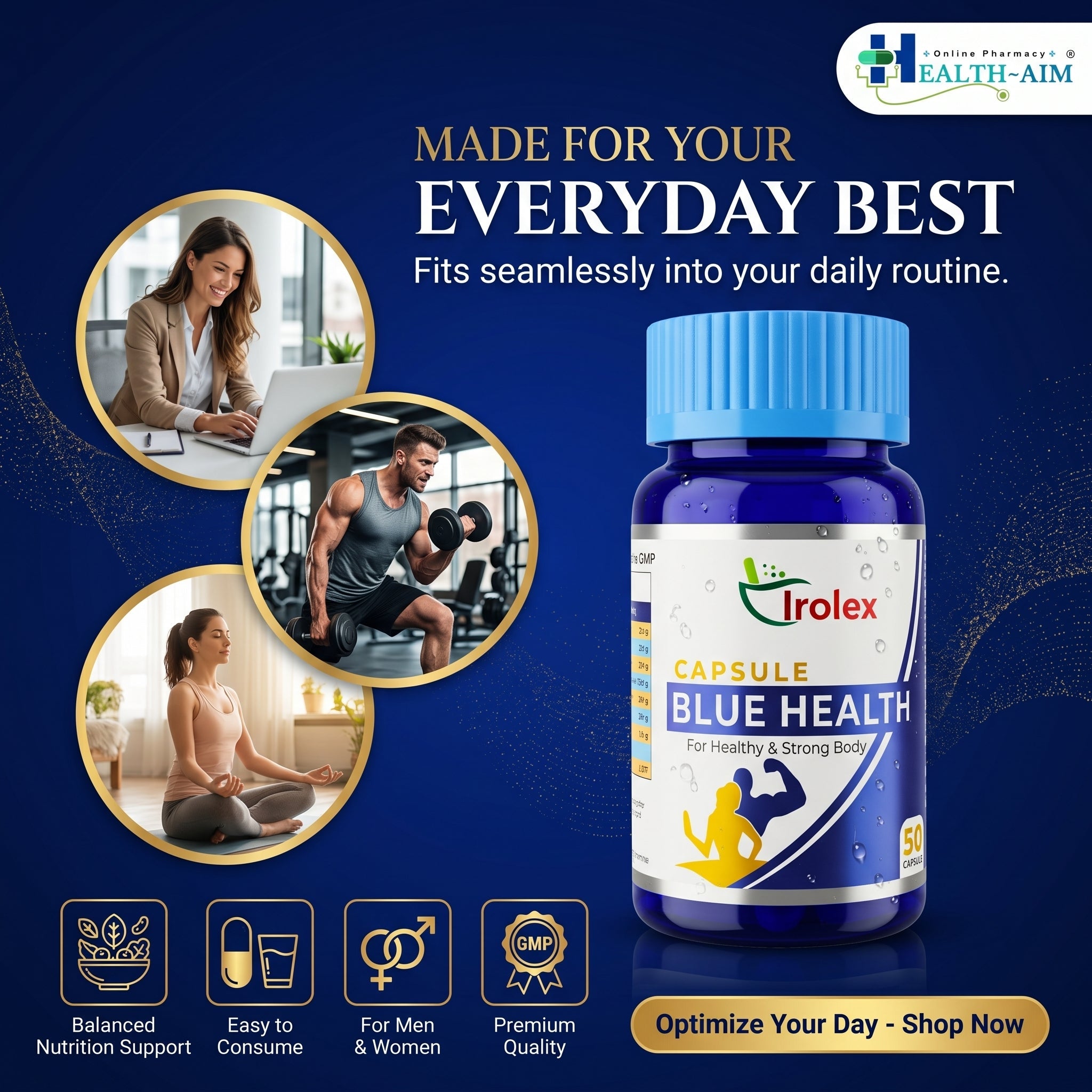 Ayurvedic Blue Health Capsule | For Healthy & Strong Body | 50Caps | Pack Of 2 - HEALTH AIM PHARMACY