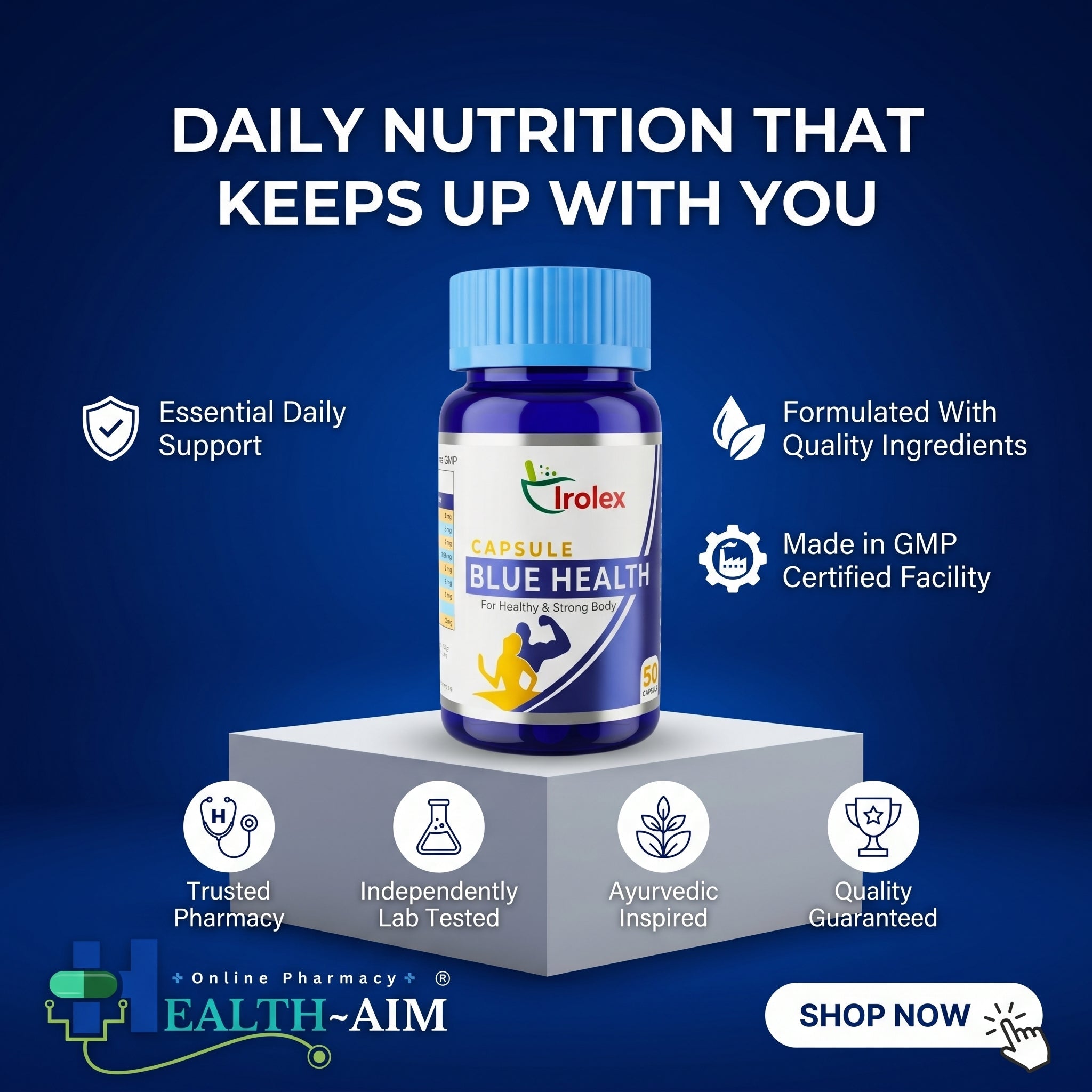 Ayurvedic Blue Health Capsule | For Healthy & Strong Body | 50Caps | Pack Of 2 - HEALTH AIM PHARMACY