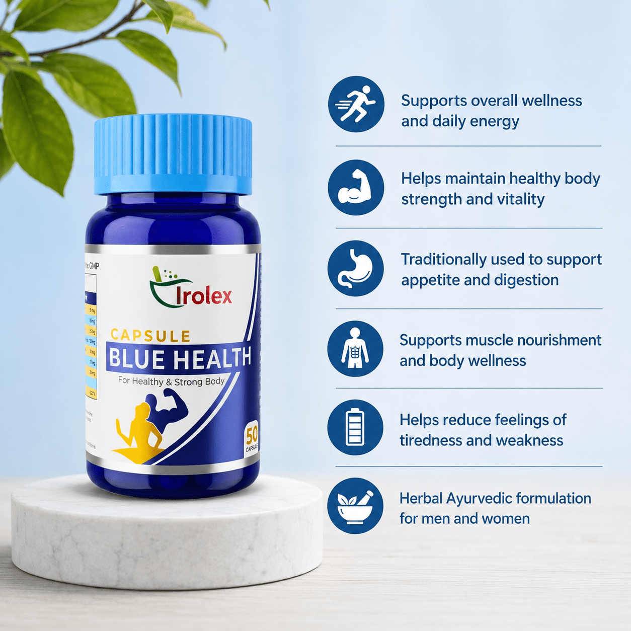 Ayurvedic Blue Health Capsule | For Healthy & Strong Body | 50Caps | Pack Of 2 - HEALTH AIM PHARMACY