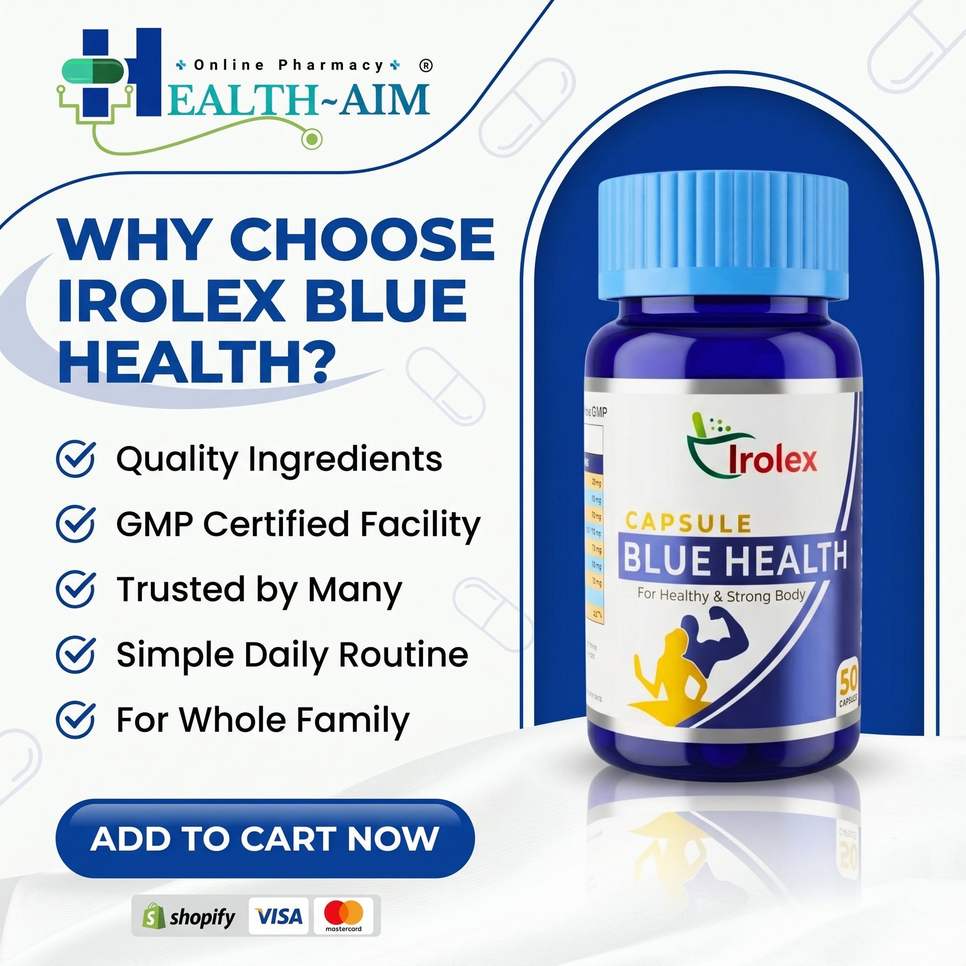 Ayurvedic Blue Health Capsule | For Healthy & Strong Body | 50Caps | Pack Of 2 - HEALTH AIM PHARMACY