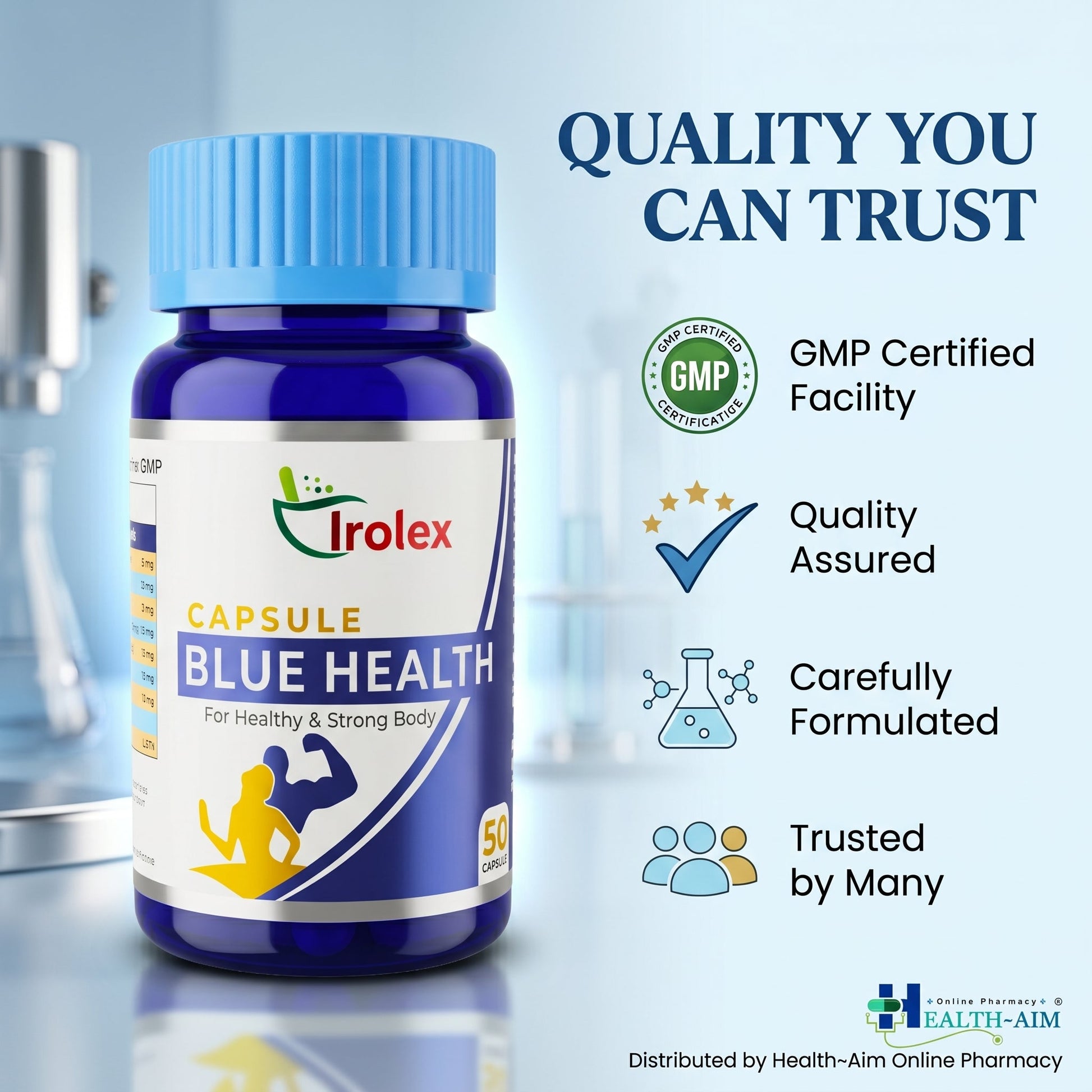 Ayurvedic Blue Health Capsule | For Healthy & Strong Body | 50Caps | Pack Of 2 - HEALTH AIM PHARMACY