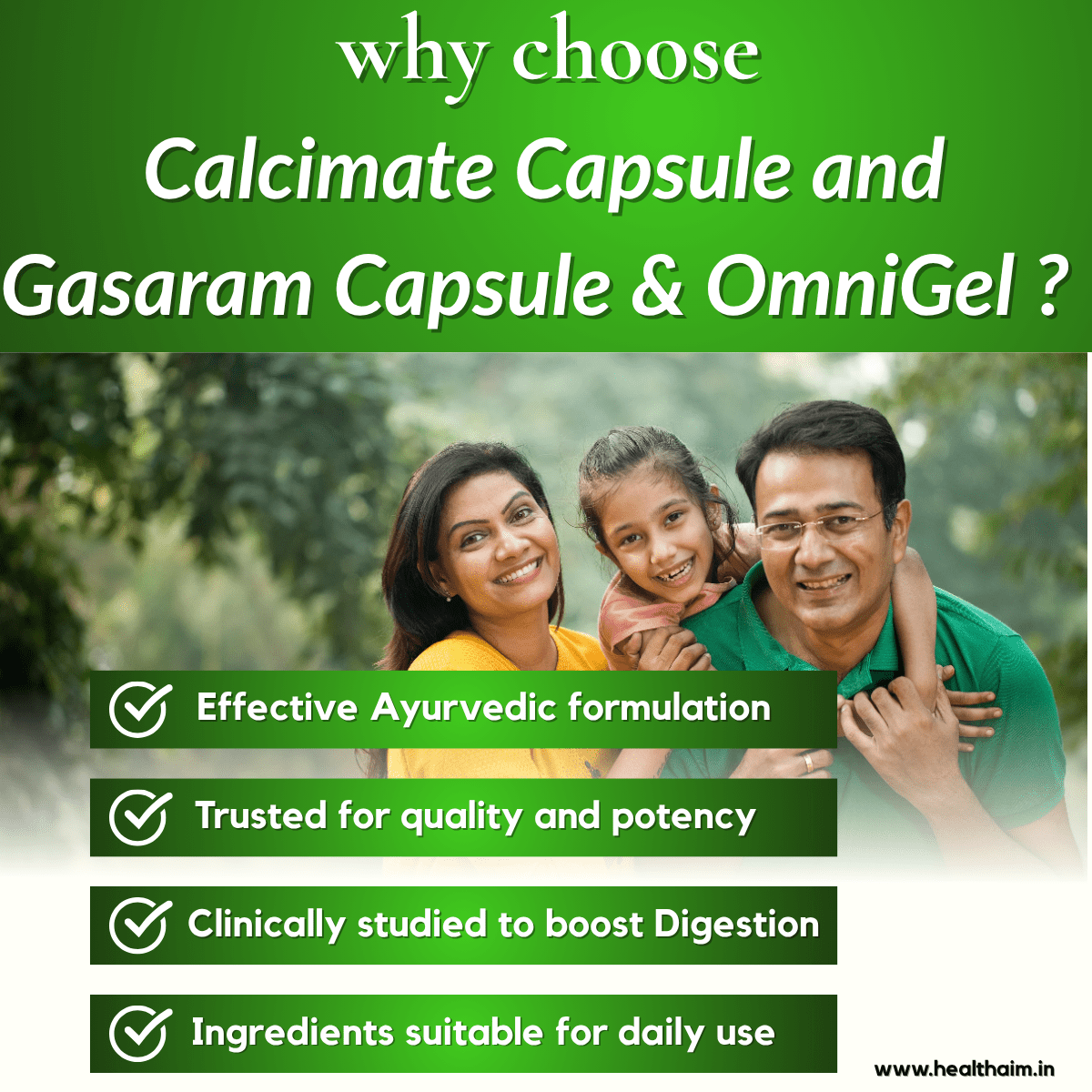 Ayurvedic Bone & Digestion Care Combo | Calcimate Capsules + Gasaram Capsules + Omnigel Pain Relief Gel | Complete Joint, Muscle & Digestive Support - HEALTH AIM PHARMACY