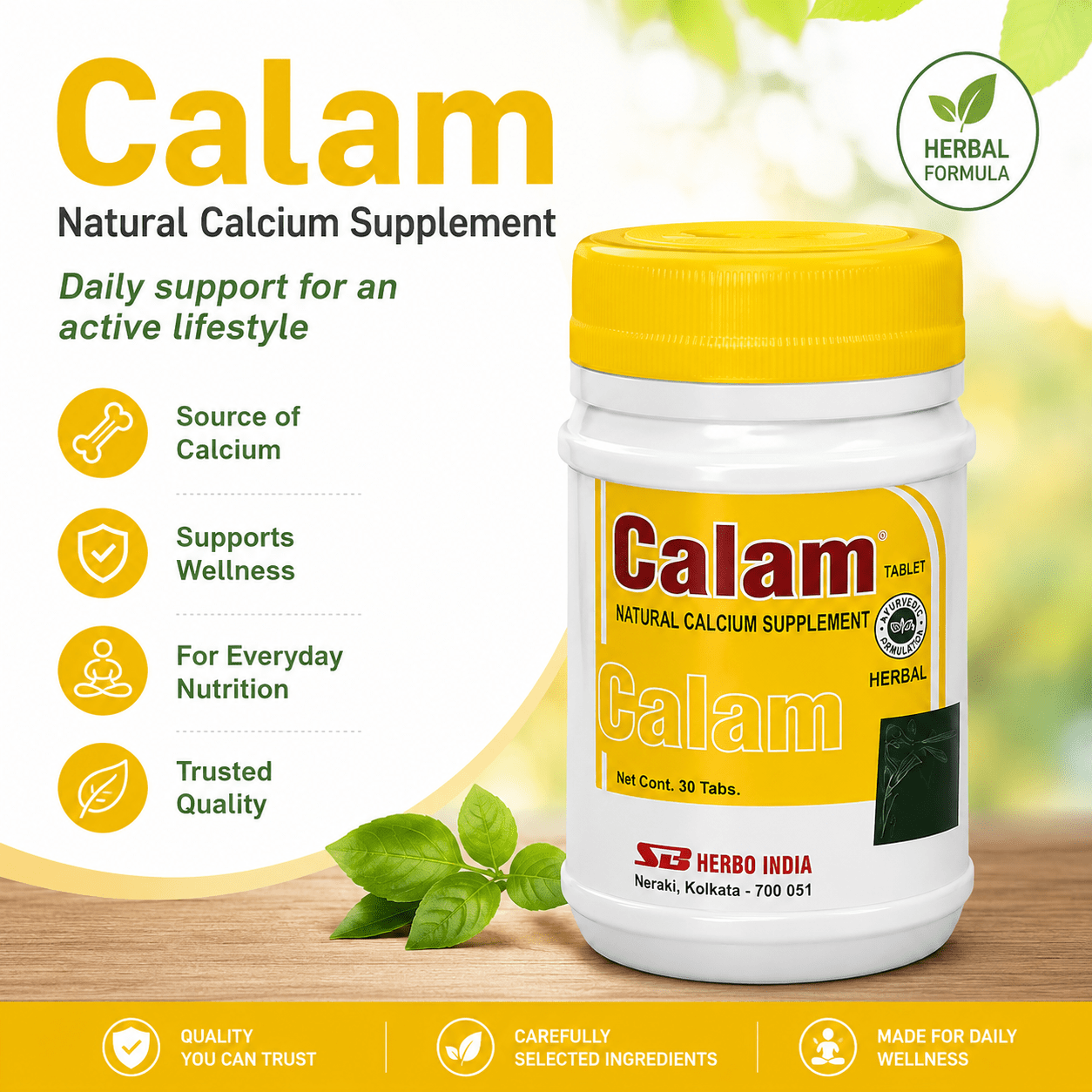 Ayurvedic CALAM 30 Tablets for Calcium (Pack of 2) - HEALTH AIM PHARMACY