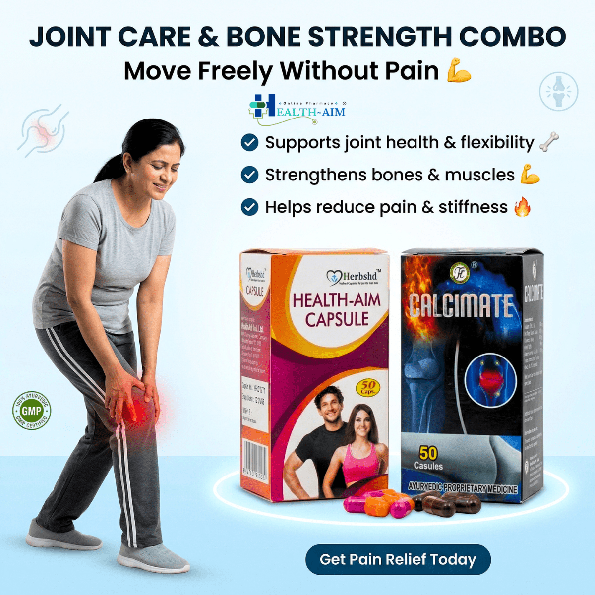 Ayurvedic Calcimate Capsule + Health aim Capsule | 50Caps + 50Caps | Combo pack - HEALTH AIM PHARMACY