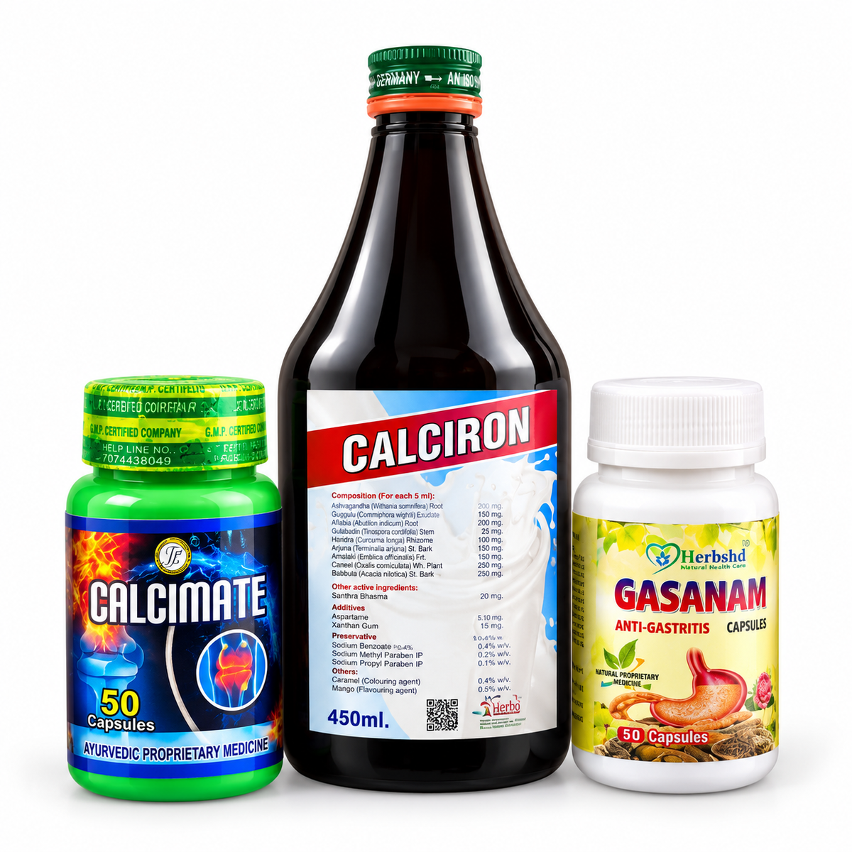 Ayurvedic Calciron Syrup & Calcimate Capsule Combo Pack of 2 + Get Gasaram Capsule FREE - HEALTH AIM PHARMACY