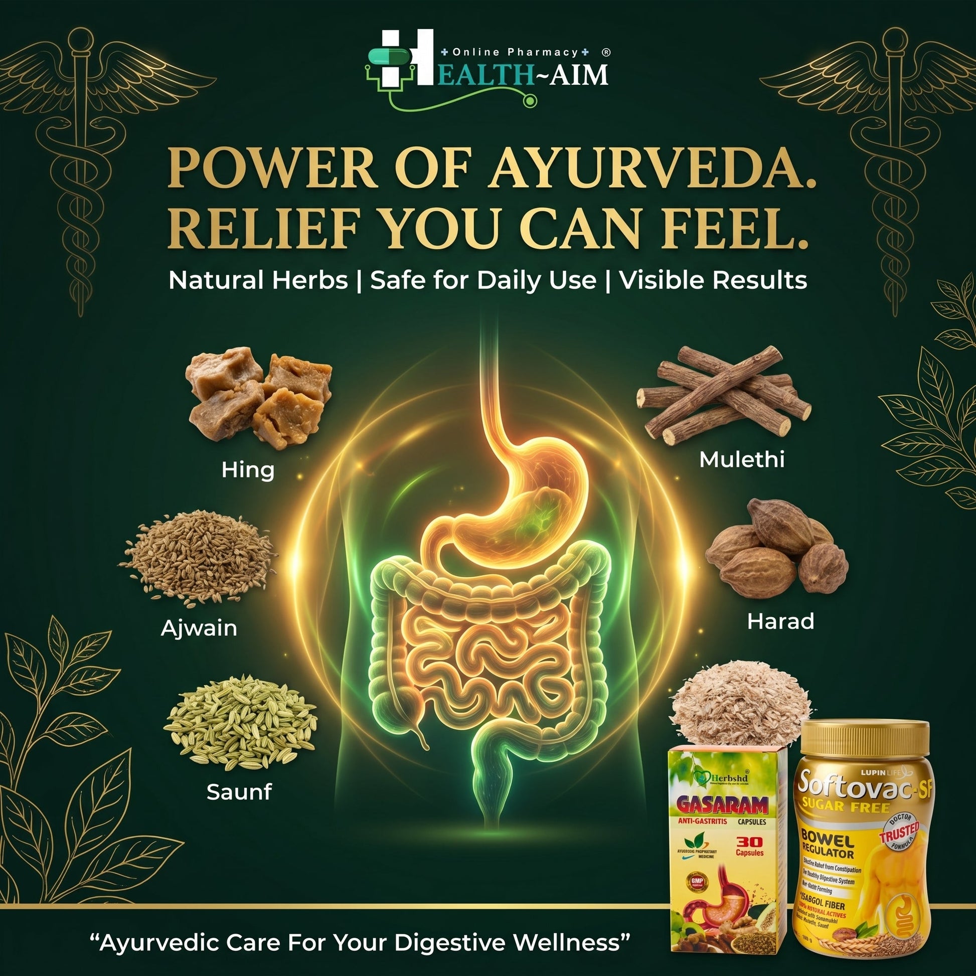 Ayurvedic Digestive Wellness Combo | Gasaram Capsules & Softovac - SF Powder for Gas, Bloating, Constipation, Acidity & Gut Health Support | Sugar - Free Ayurvedic Digestive Care - HEALTH AIM PHARMACY