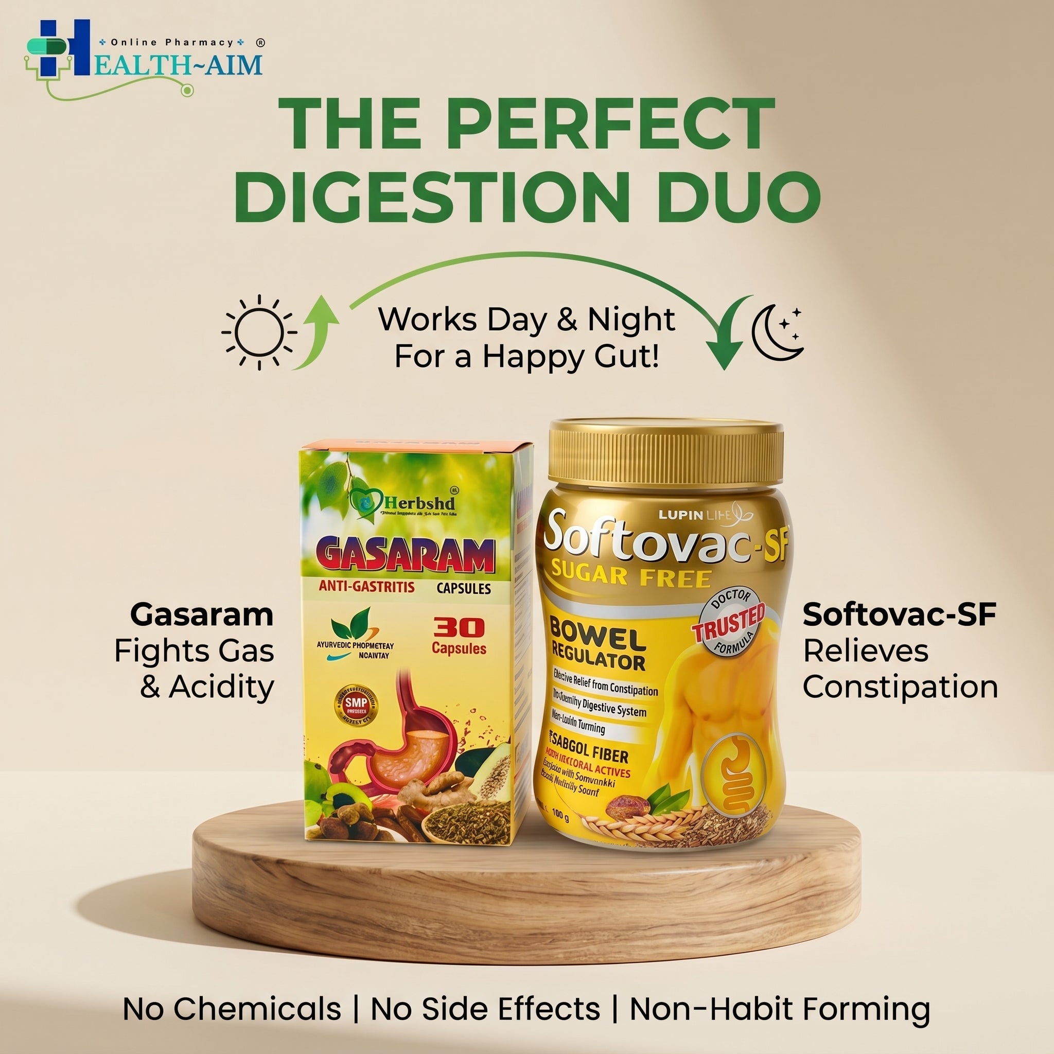 Ayurvedic Digestive Wellness Combo | Gasaram Capsules & Softovac - SF Powder for Gas, Bloating, Constipation, Acidity & Gut Health Support | Sugar - Free Ayurvedic Digestive Care - HEALTH AIM PHARMACY