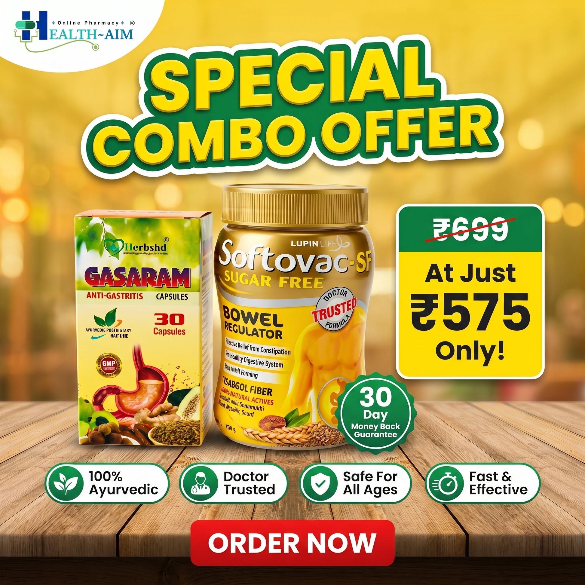 Ayurvedic Digestive Wellness Combo | Gasaram Capsules & Softovac - SF Powder for Gas, Bloating, Constipation, Acidity & Gut Health Support | Sugar - Free Ayurvedic Digestive Care - HEALTH AIM PHARMACY
