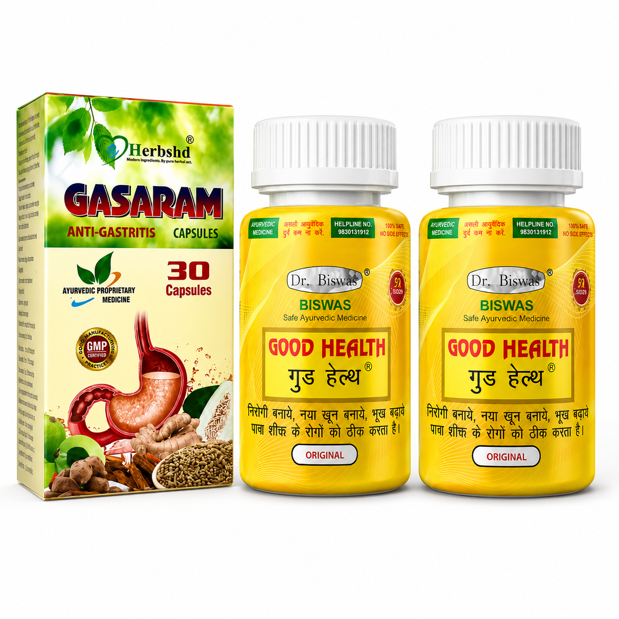 Ayurvedic Dr. Biswas Good Health 50 Capsules Pack Of 2 + Herbshd Gasaram 30 Capsules Pack of 1 - HEALTH AIM PHARMACY