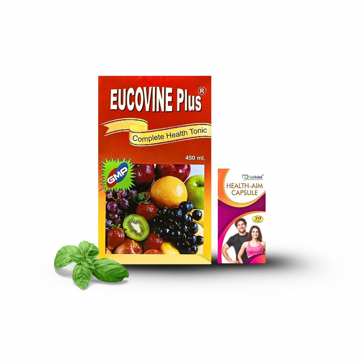 Ayurvedic Eucovine Plus Tonic & Health Aim Capsule 450ml + 50Cap Combo Pack - HEALTH AIM PHARMACY