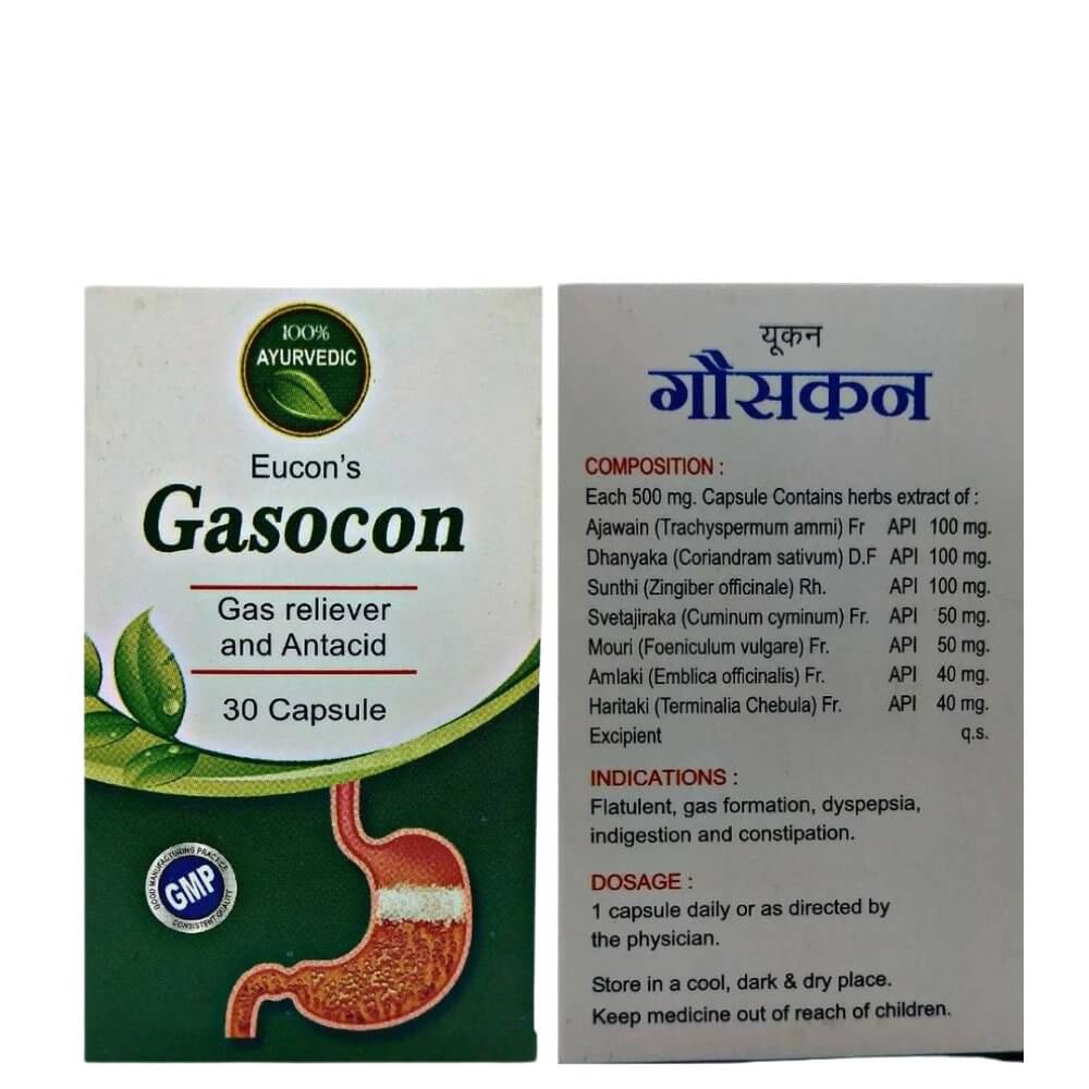 Ayurvedic Gas Reliver And Antacid Gasocon 30 Capsule ( pack of 3 ) - HEALTH AIM PHARMACY