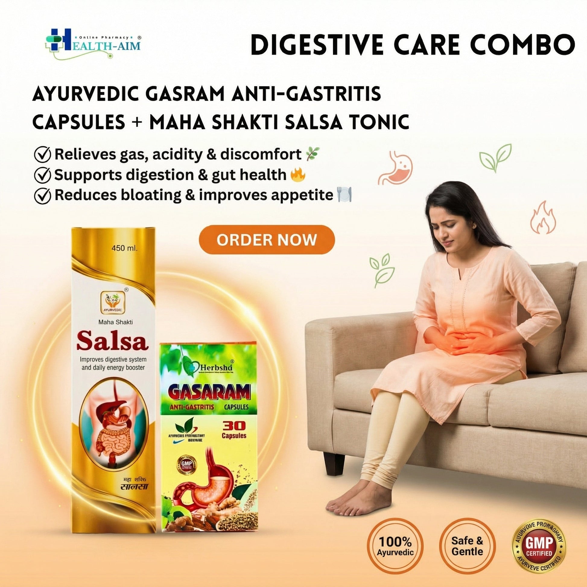 Ayurvedic Gasaram Capsule + Maha Shakti Salsa Tonic | 30Caps + 450ml | Combo Pack - HEALTH AIM PHARMACY