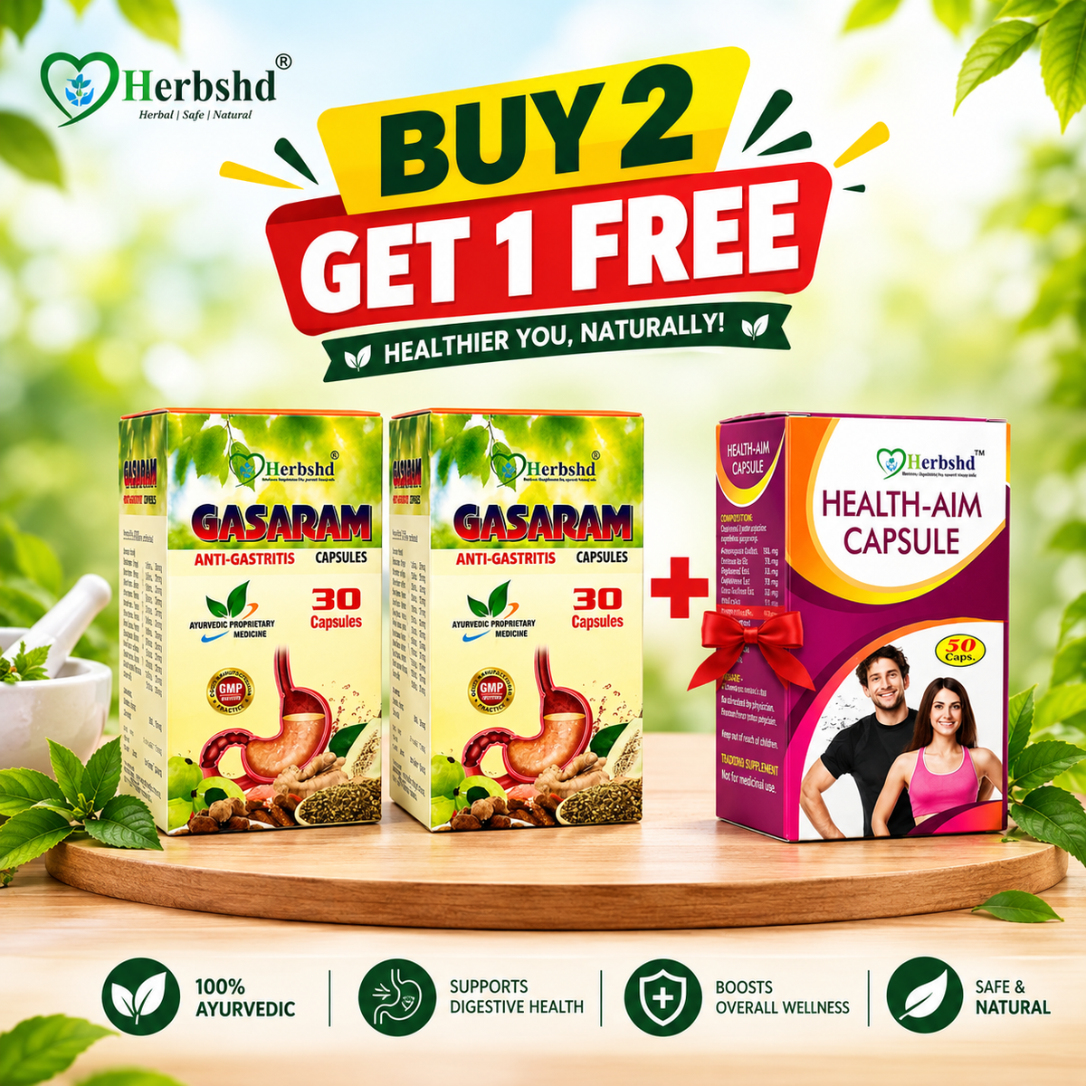Ayurvedic Gasaram Capsule Pack of 2 + Get Health Aim Capsule FREE - HEALTH AIM PHARMACY