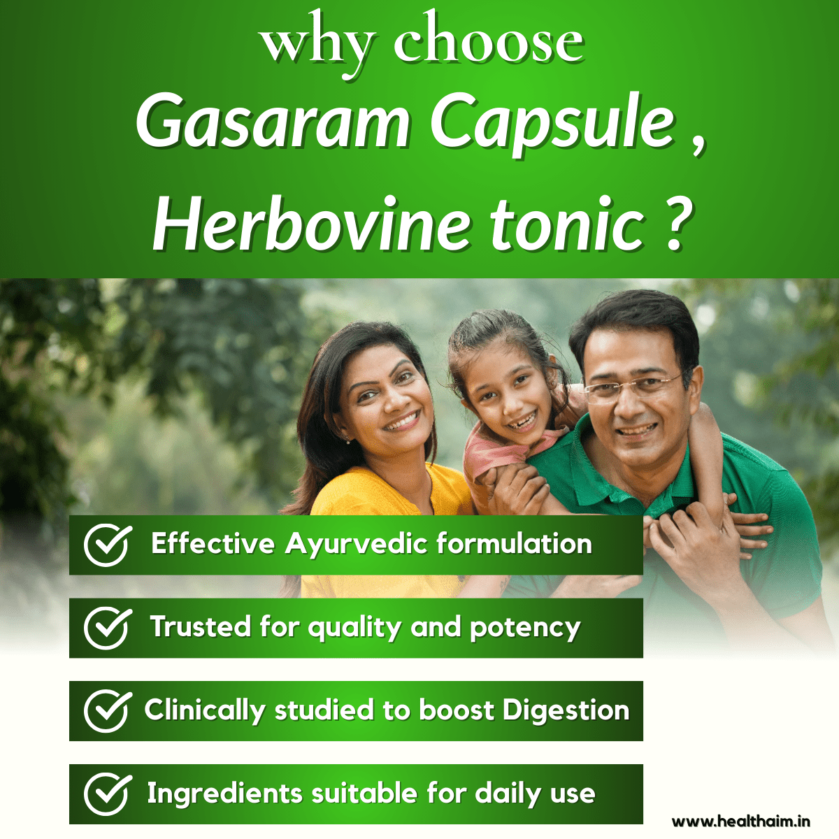 Ayurvedic Gasaram Capsules + Herbovine Tonic | 30Caps + 450ml | combo Pack - HEALTH AIM PHARMACY