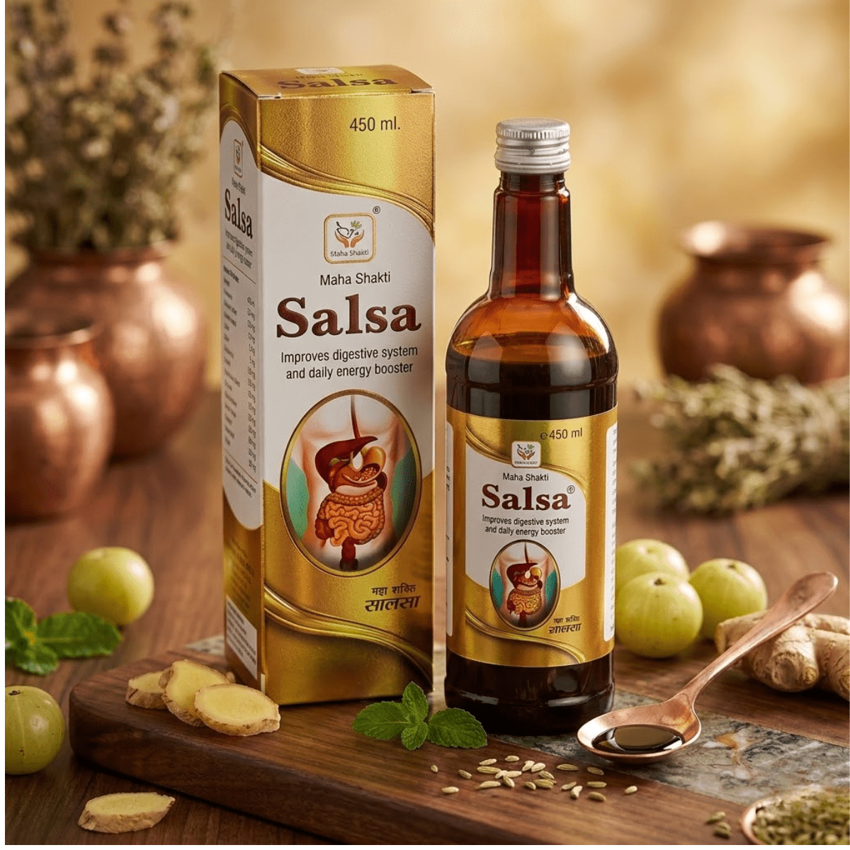 Ayurvedic Gastodin Tablet and Laxogin Powder & Maha Shakti Salsa Tonic Combo | 60Tabs + 100gm + 450ml | Combo Pack - HEALTH AIM PHARMACY